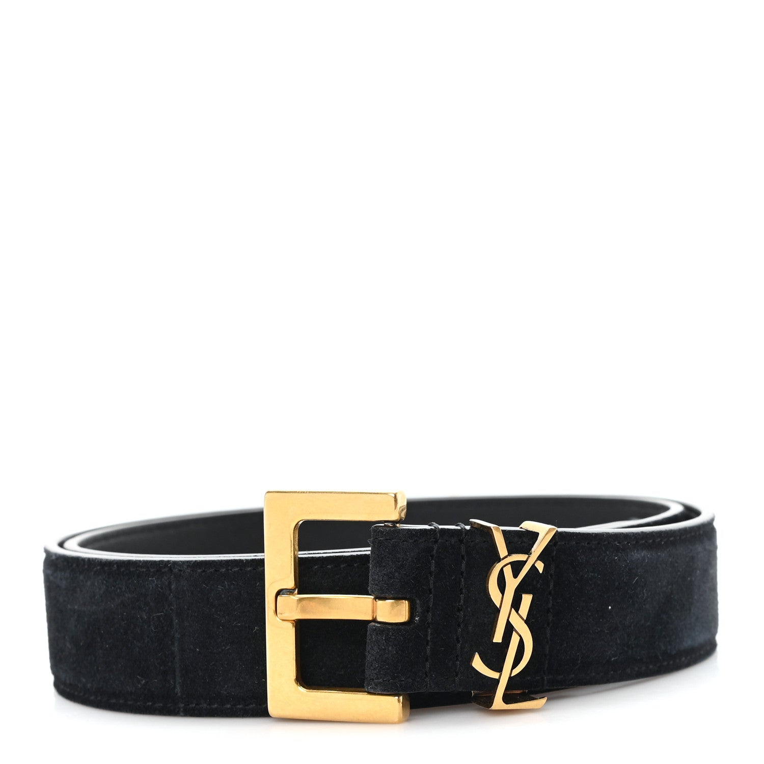 Suede Monogram Square Buckle Belt 80 32 Black