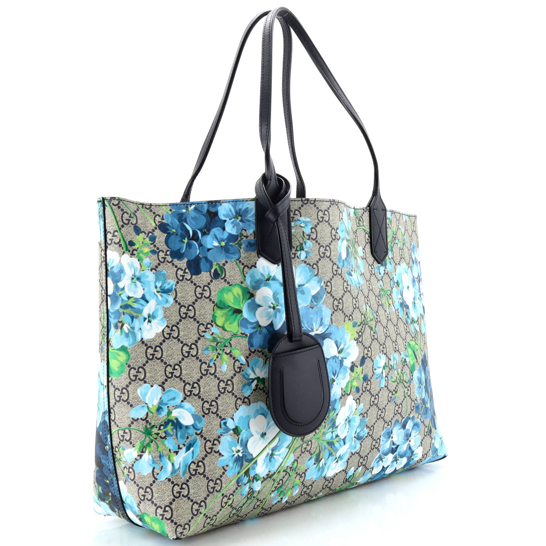 Reversible Tote Blooms Print GG Coated Canvas Medium