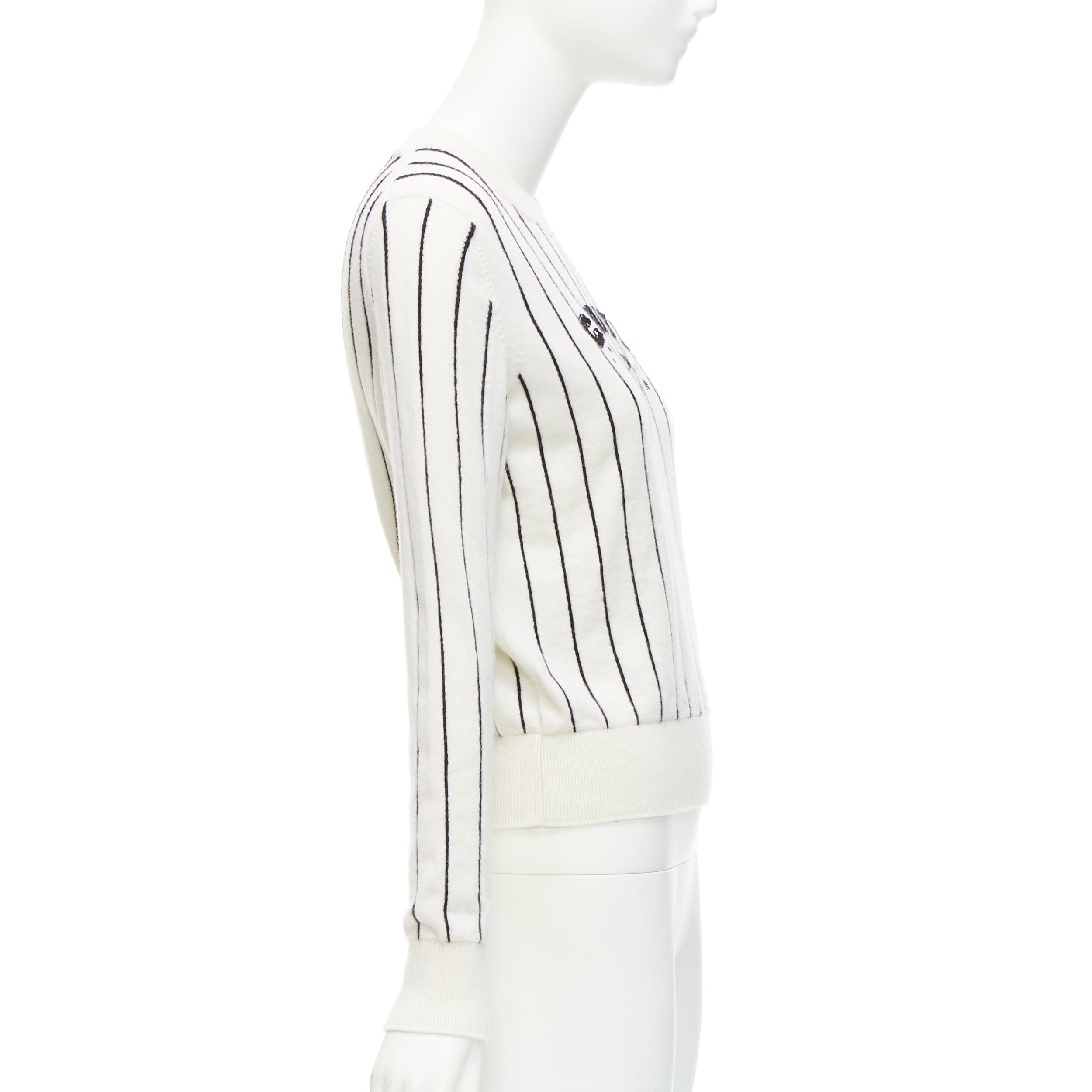 Women's Chanel cashmere striped logo varsity sweater top