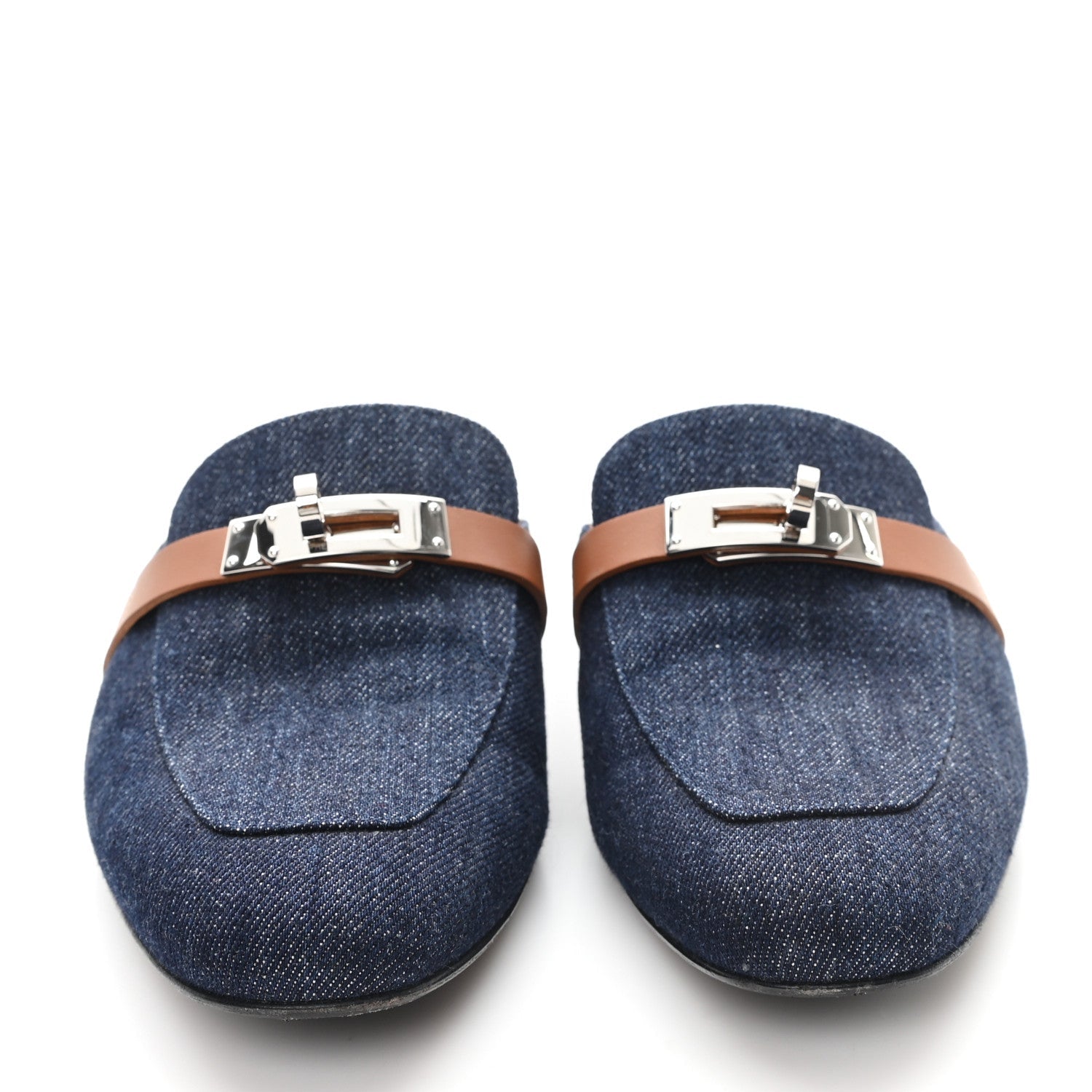 Calfskin Denim Oz Mules 37 Bleu Brut Gold