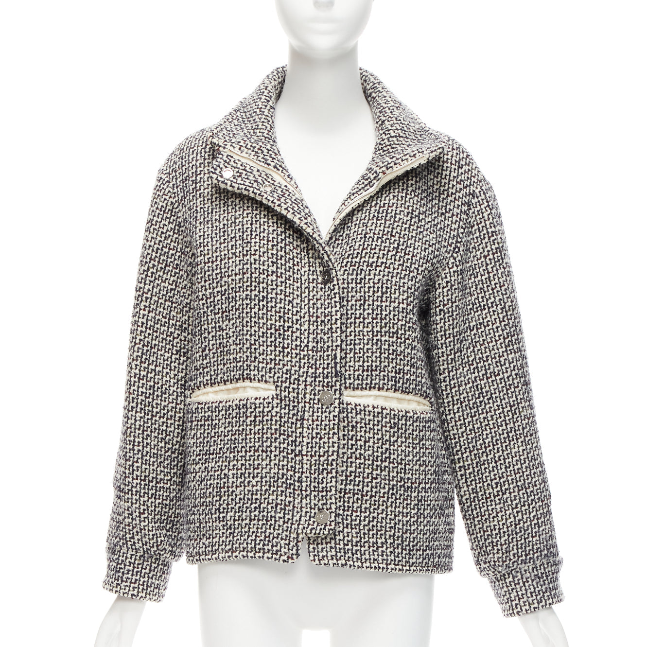 Women's Chanel Reversible Wool Tweed CC Logo Padded Puffer Jacket