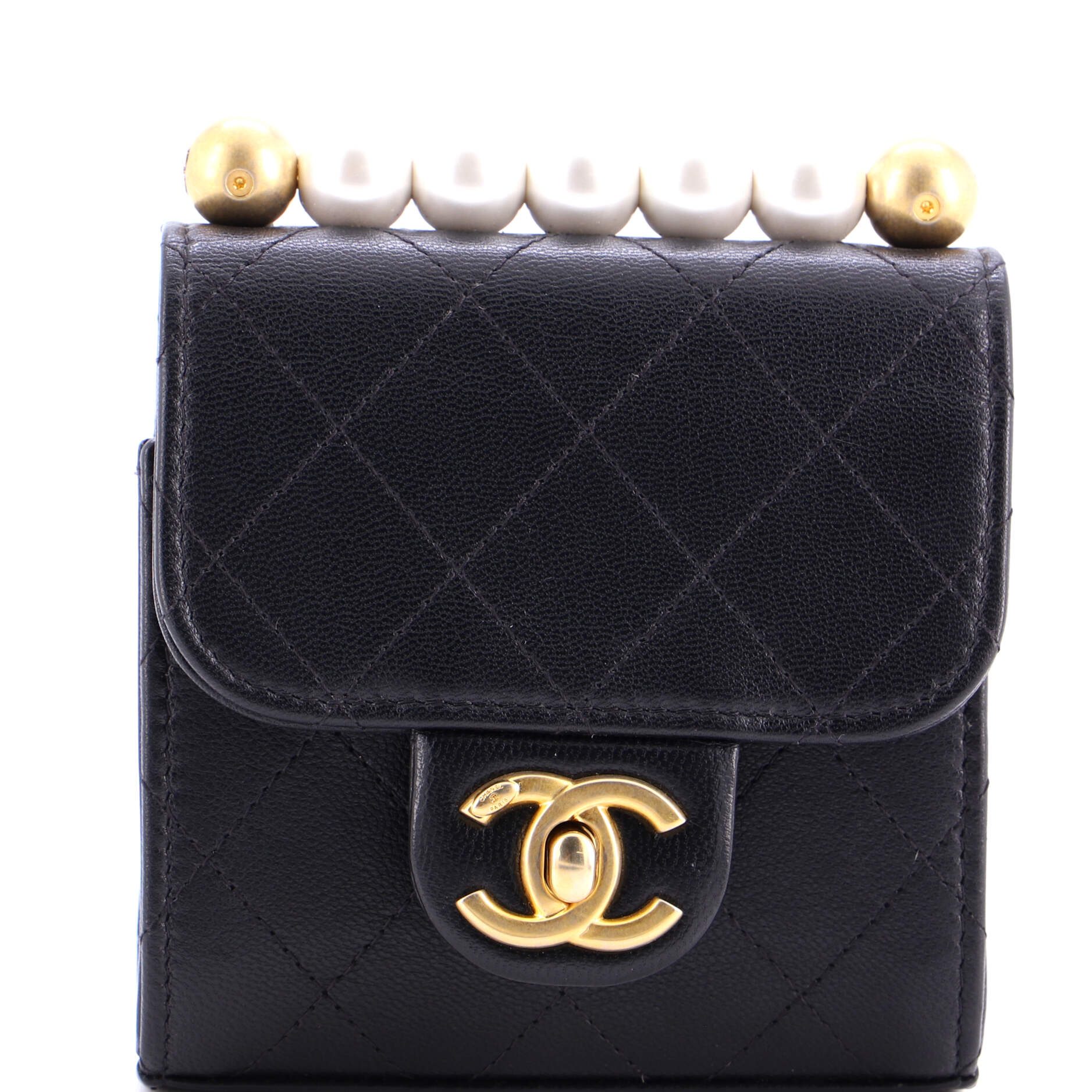 Chic Pearls Flap Clutch with Chain Quilted Goatskin Mini
