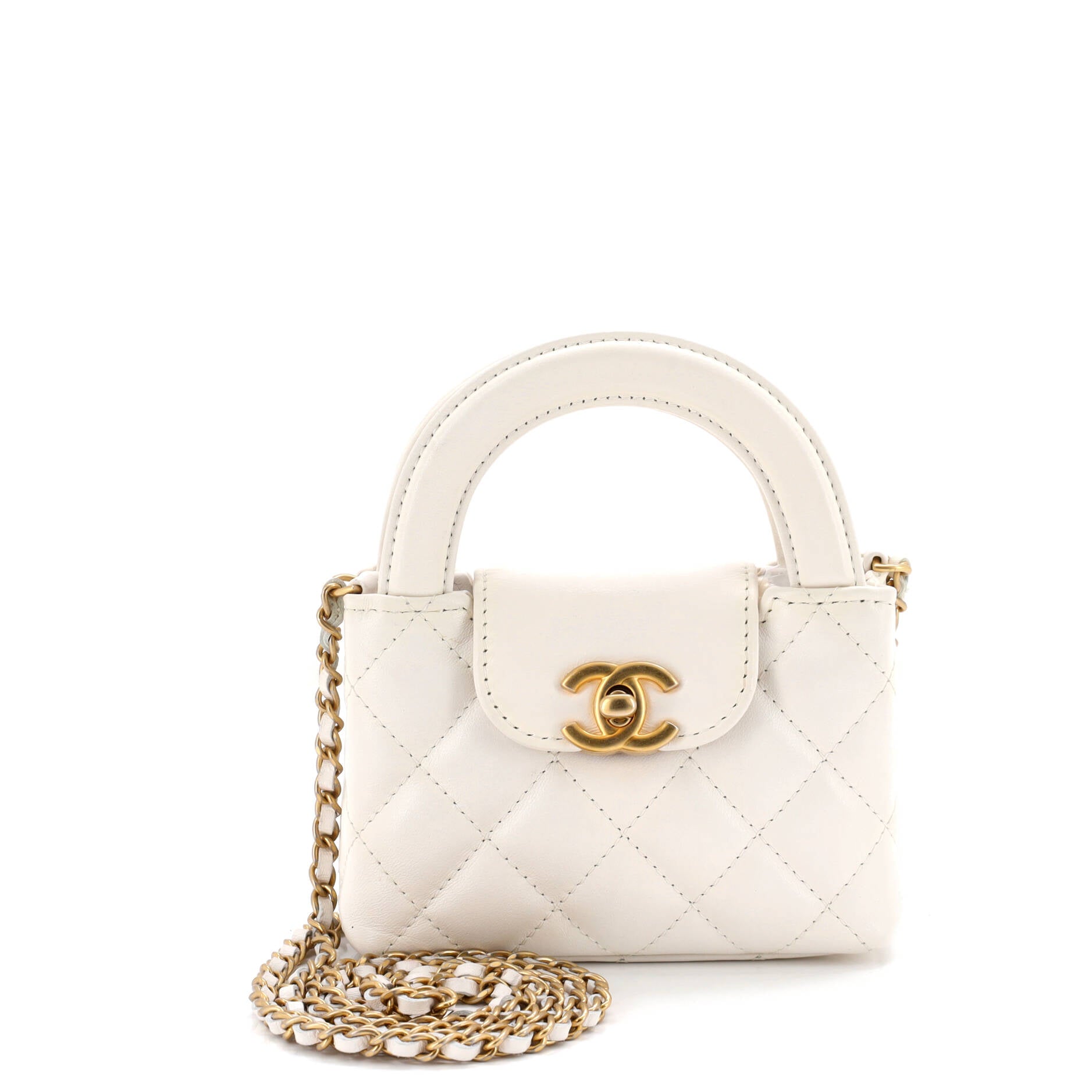 Kelly Top Handle Shopping Bag Quilted Shiny Aged Calfskin Nano
