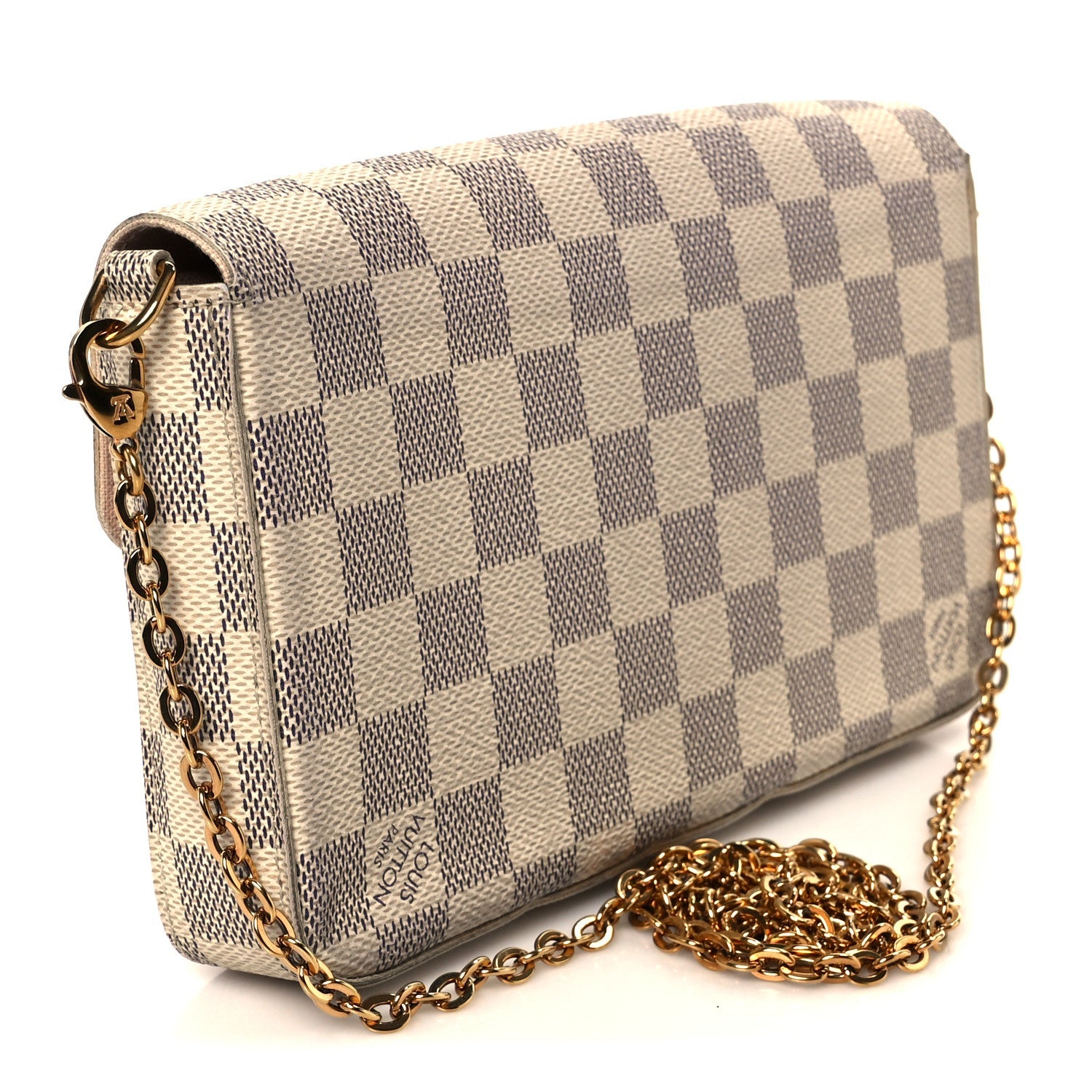 Damier Azur Pochette Felicie Chain Wallet Rose Ballerine