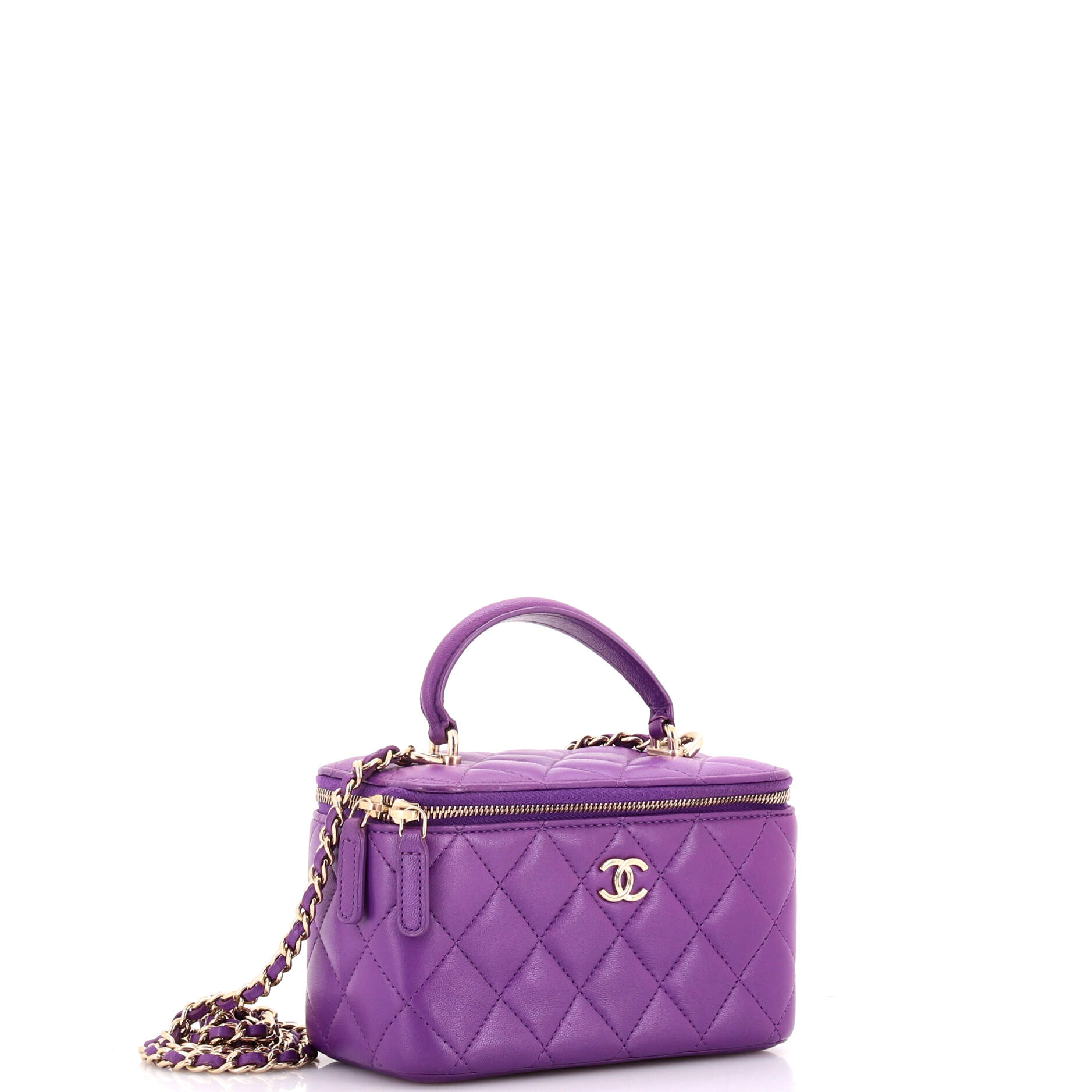 Classic Top Handle Vanity Case with Chain Quilted Lambskin Small