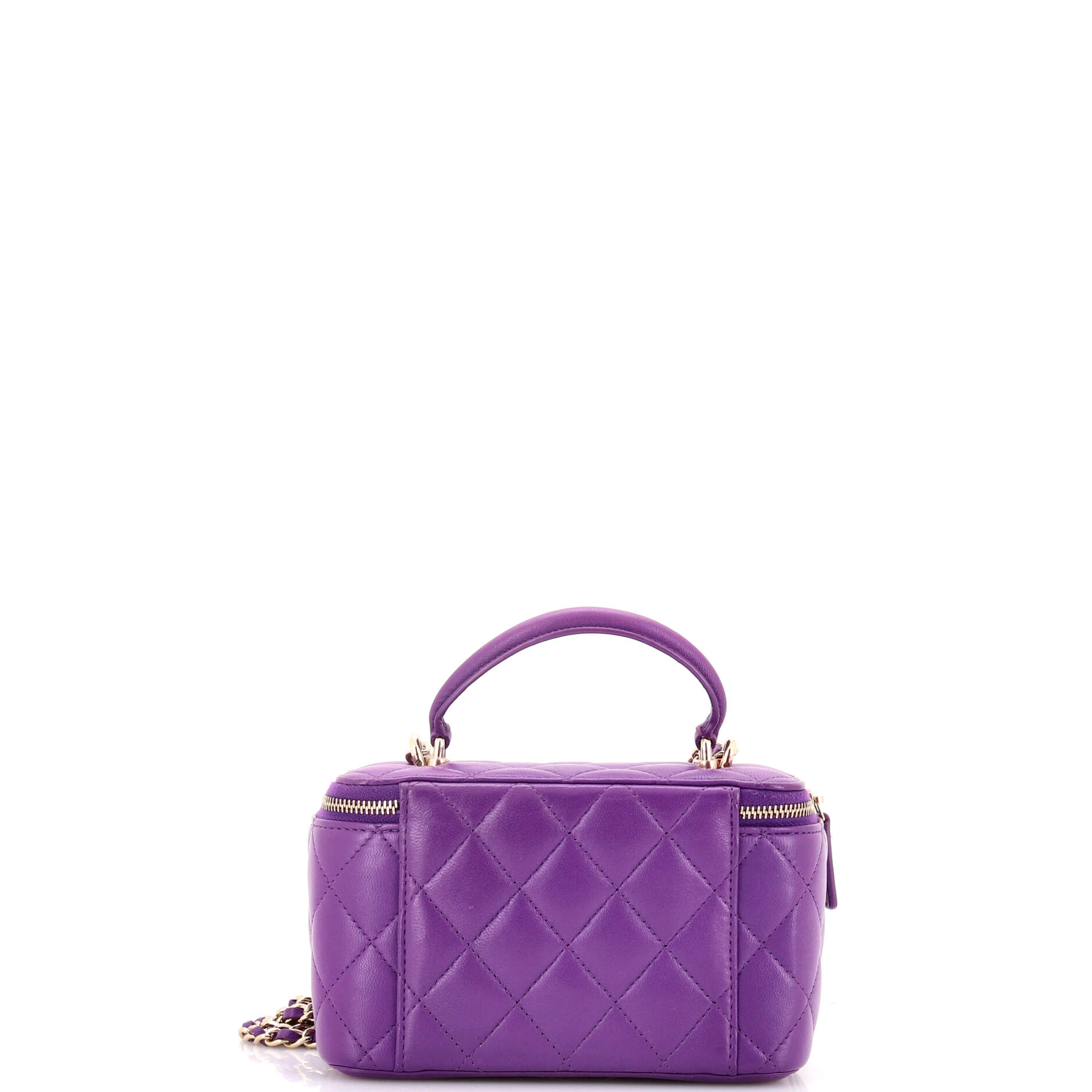 Classic Top Handle Vanity Case with Chain Quilted Lambskin Small