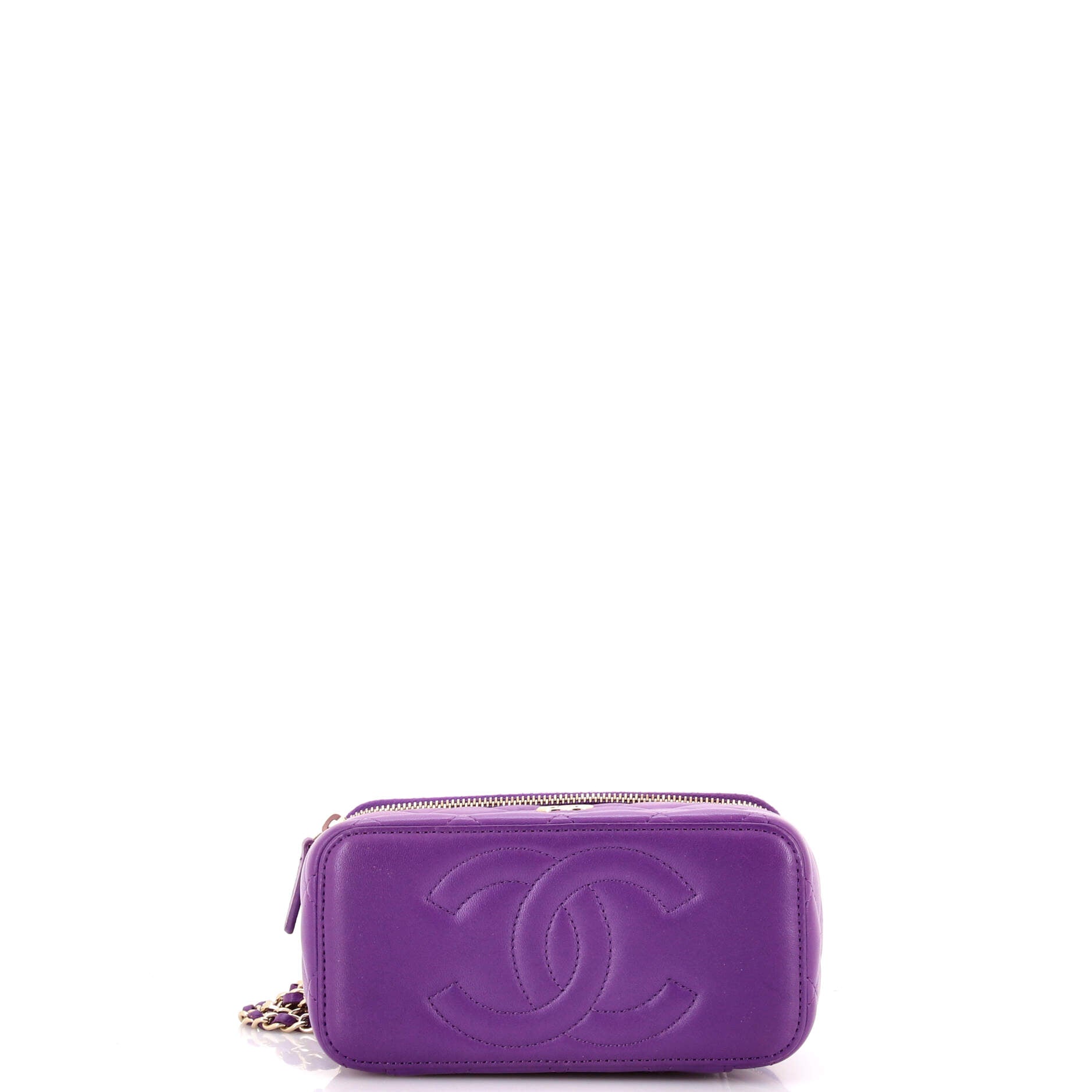 Classic Top Handle Vanity Case with Chain Quilted Lambskin Small