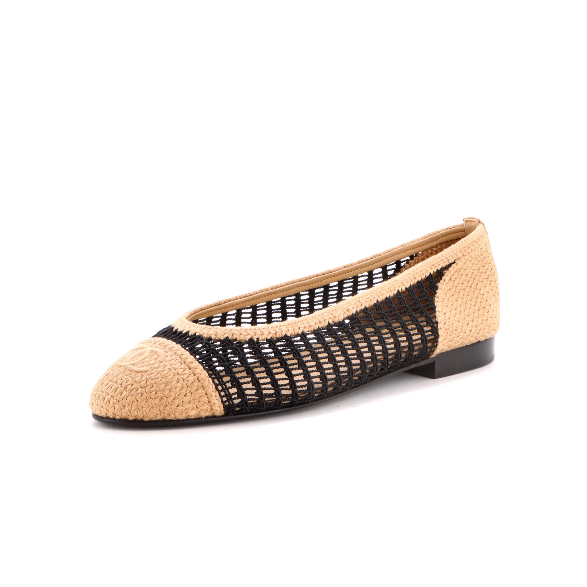 Women's CC Cap Toe Ballerina Flats Crochet Raffia