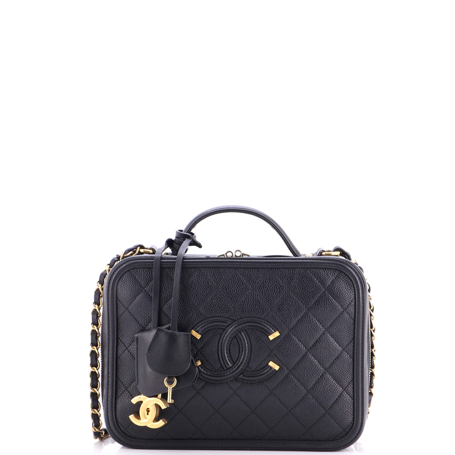 Filigree Vanity Case Quilted Caviar Large