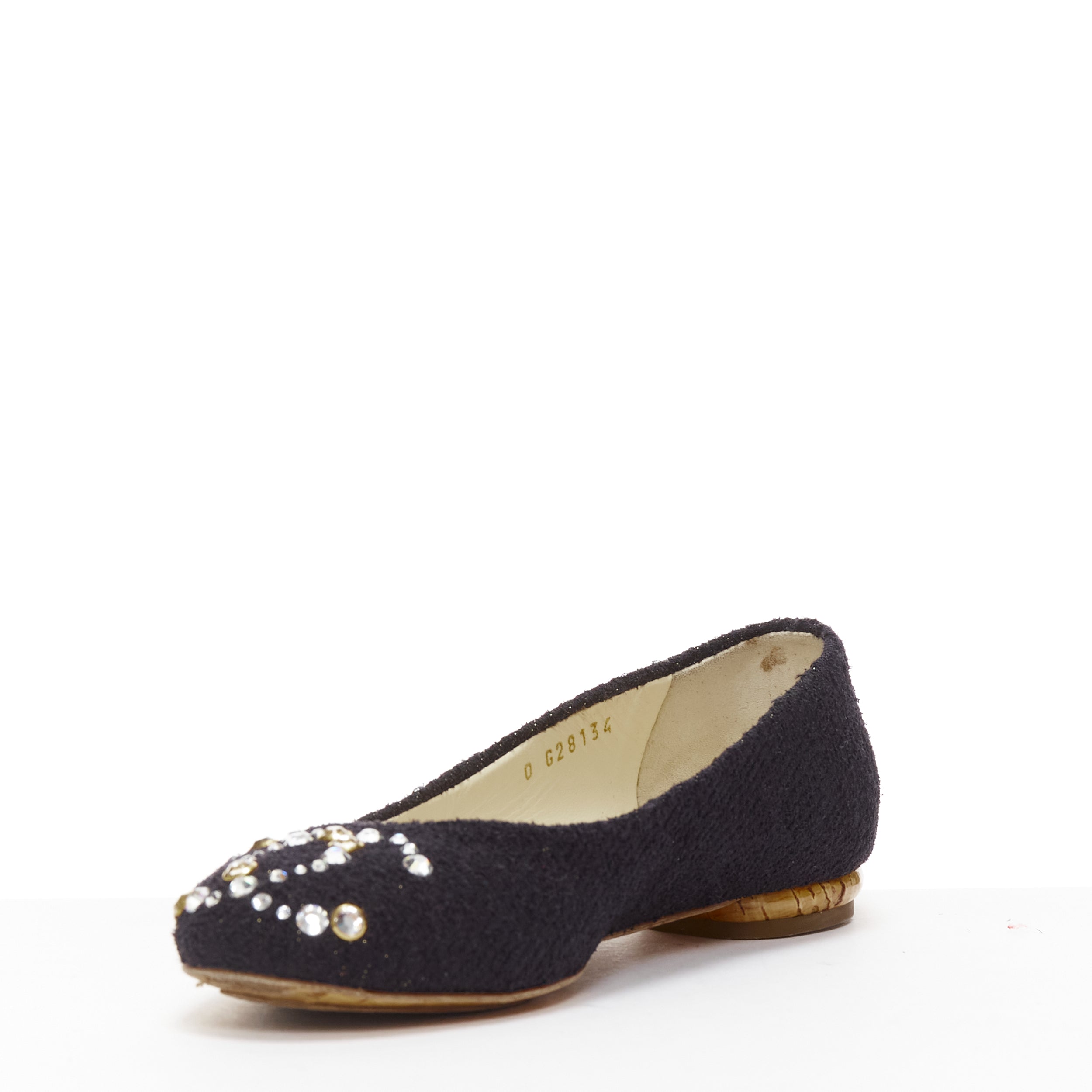 Women's Chanel Tweed Crystal CC Embellished Logo Round Toe Flat Shoes