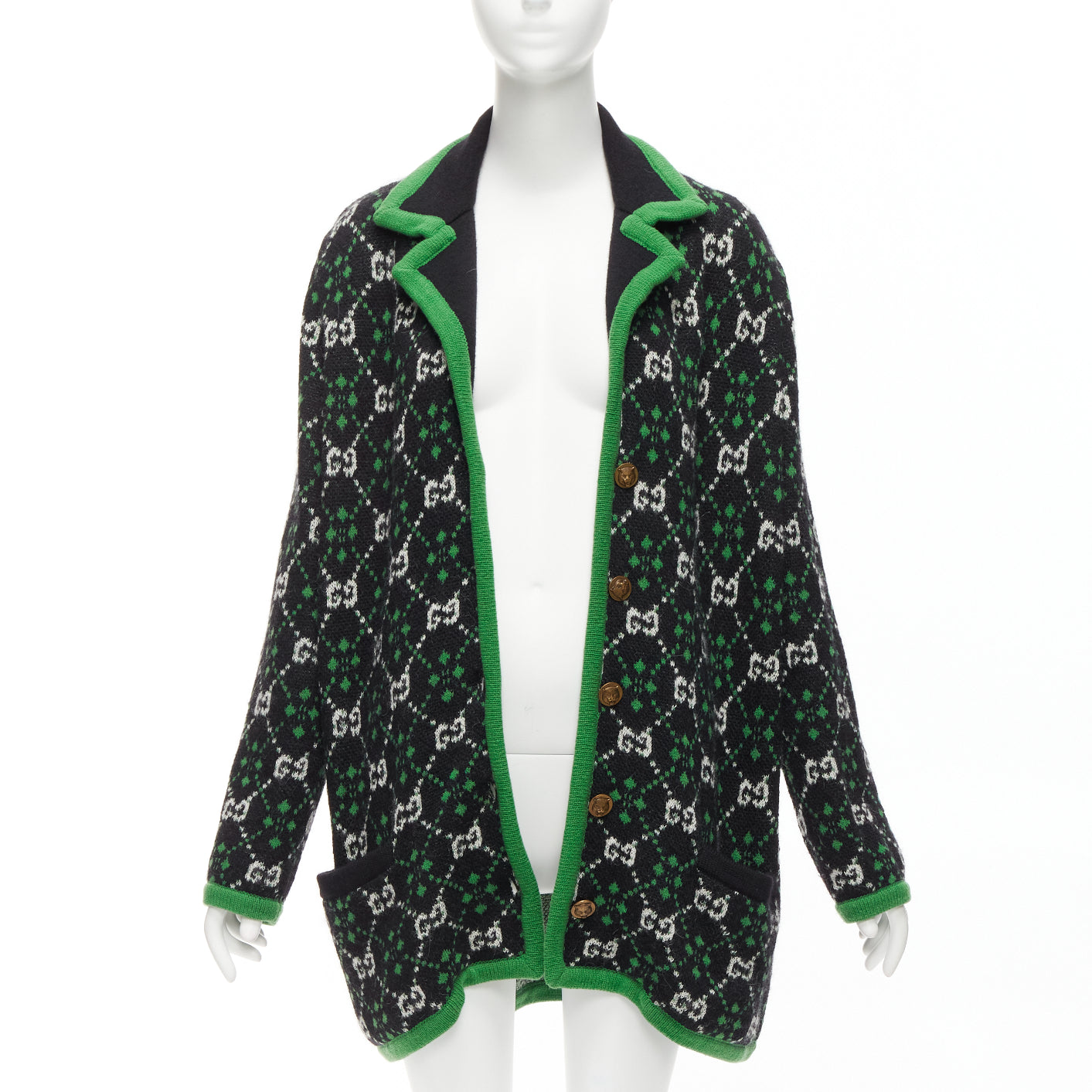 Women's Gucci GG Monogram Alpaca Wool Trim Knit Coat