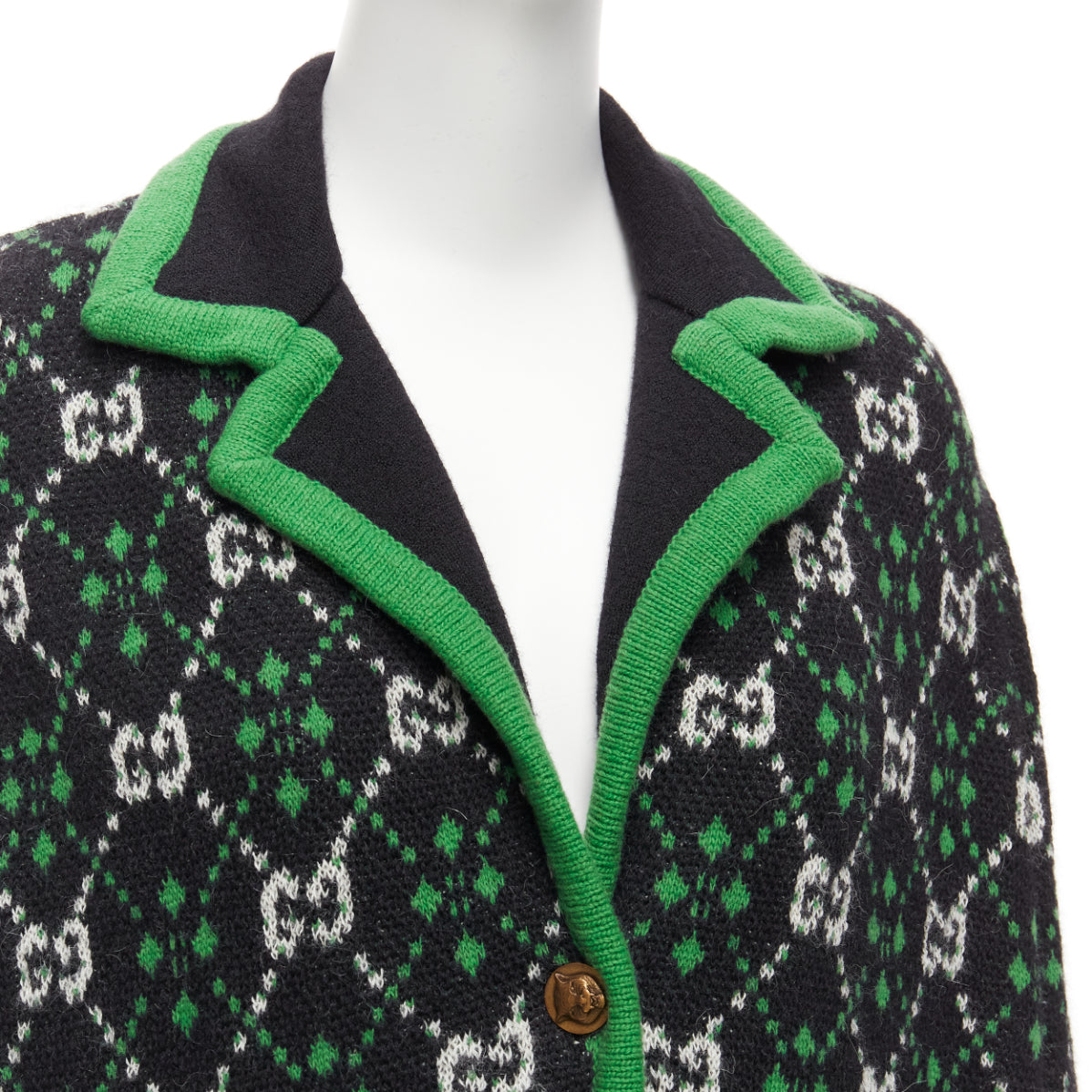 Women's Gucci GG Monogram Alpaca Wool Trim Knit Coat