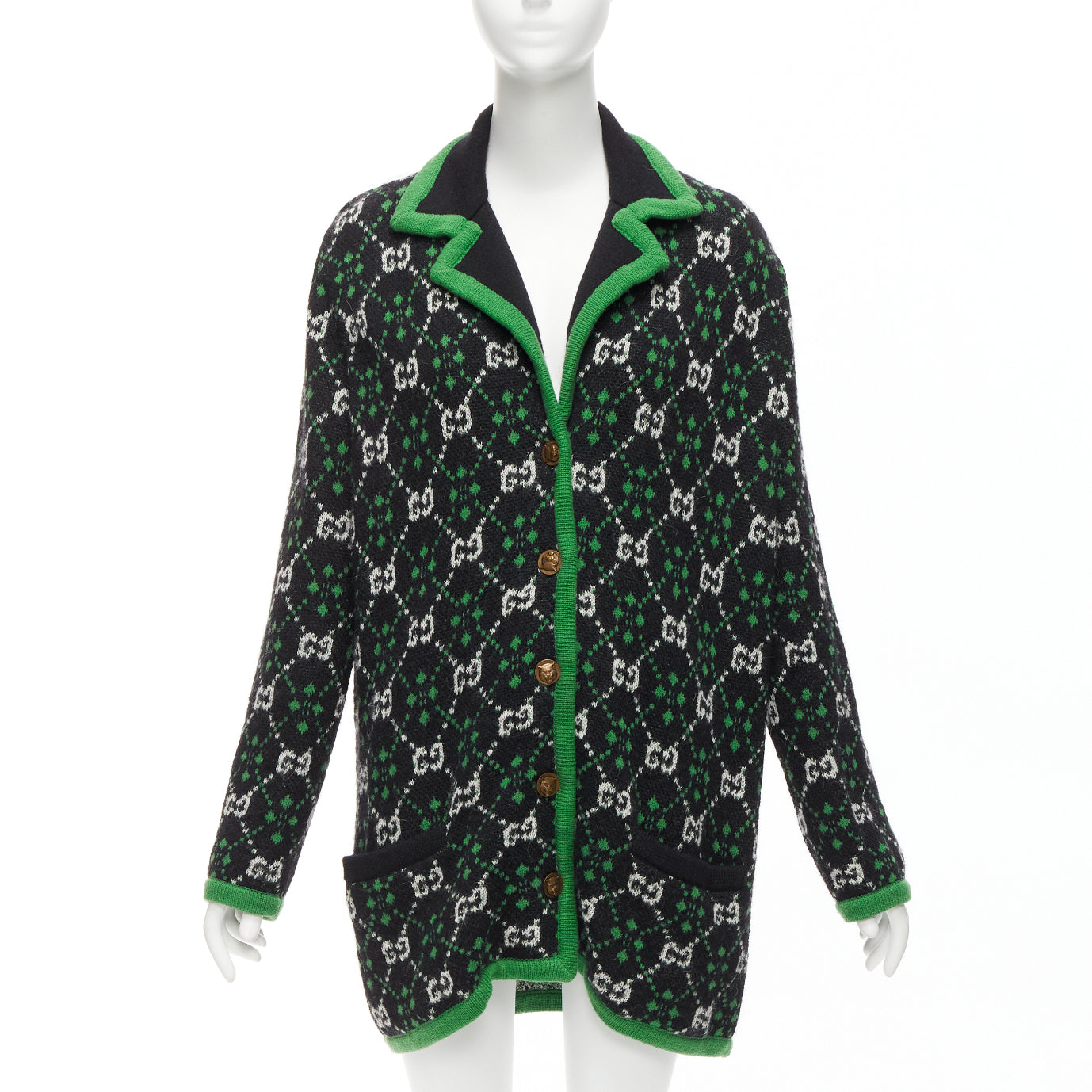 Women's Gucci GG Monogram Alpaca Wool Trim Knit Coat