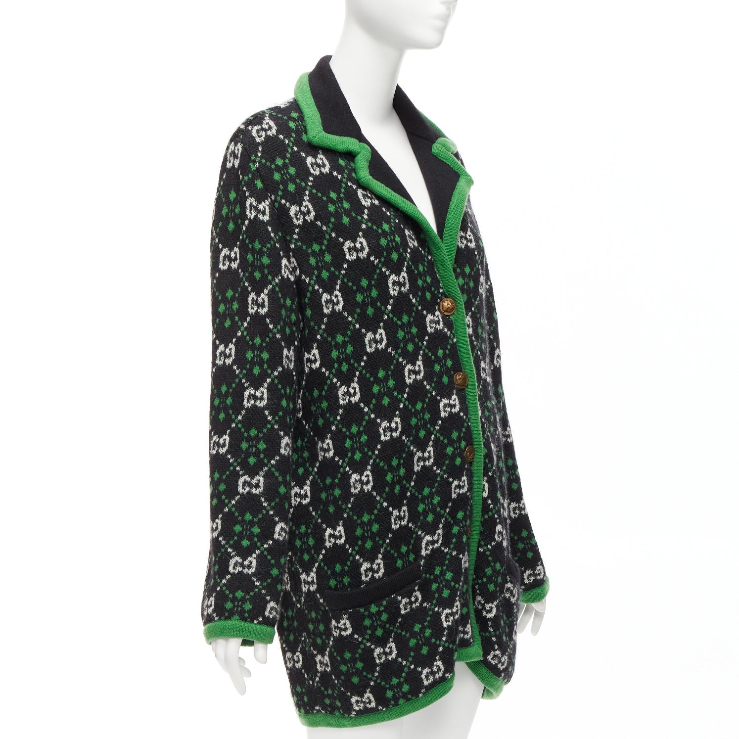 Women's Gucci GG Monogram Alpaca Wool Trim Knit Coat