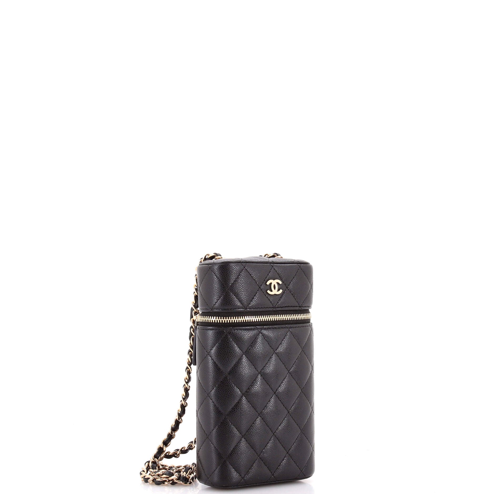 Classic Vanity Phone Holder with Chain Quilted Caviar