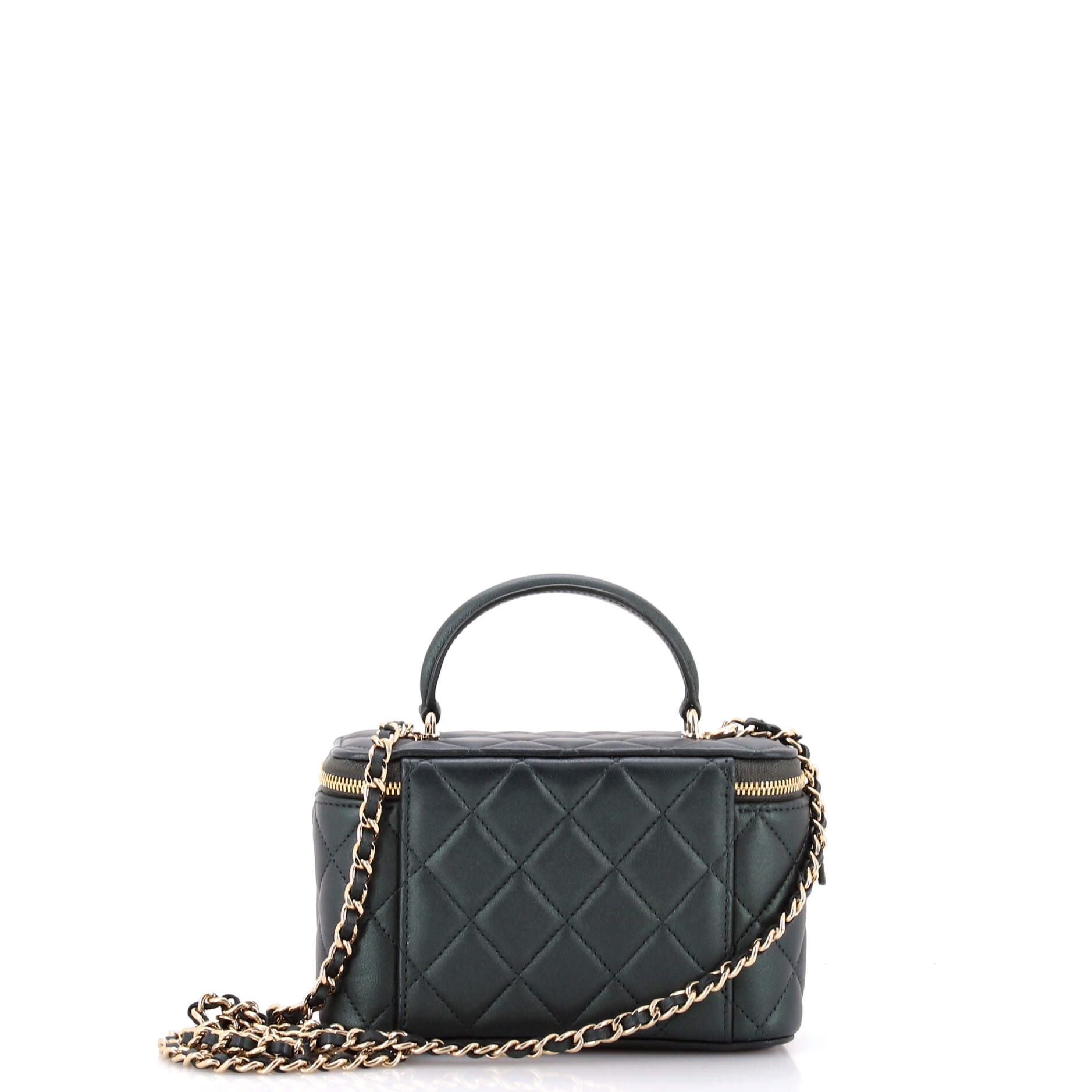 Classic Top Handle Vanity Case with Chain Quilted Lambskin Small