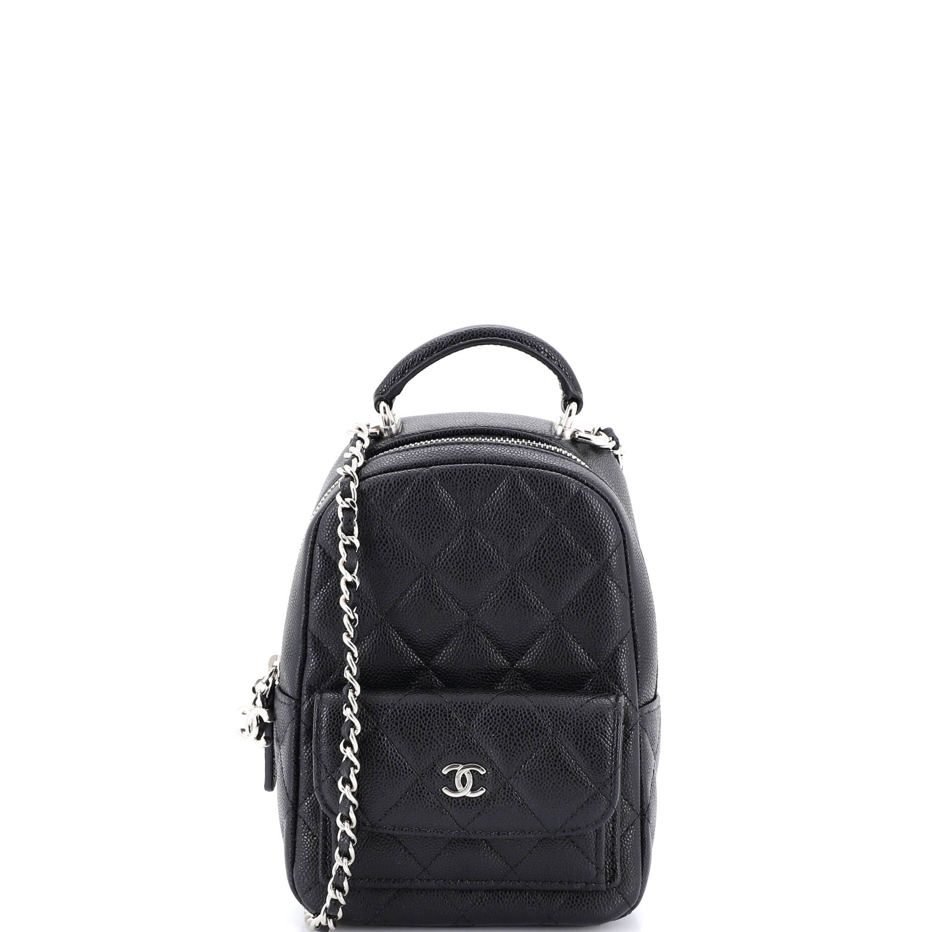 Classic CC Chain Pocket Backpack Quilted Caviar Mini