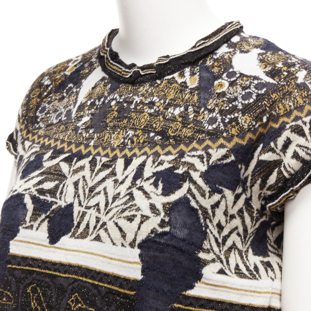 Women's Chanel Gold Egyptian Hieroglyphics CC Cap Sleeve Sweater