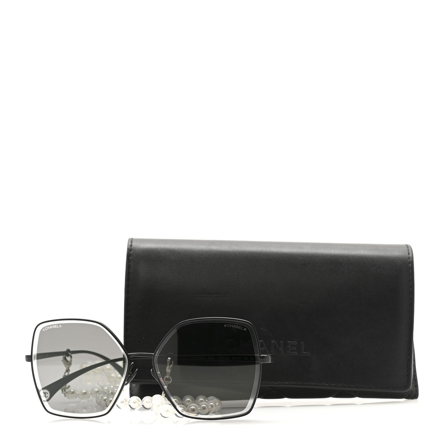Metal Butterfly Removable Pearl Chain Sunglasses 4262 Black