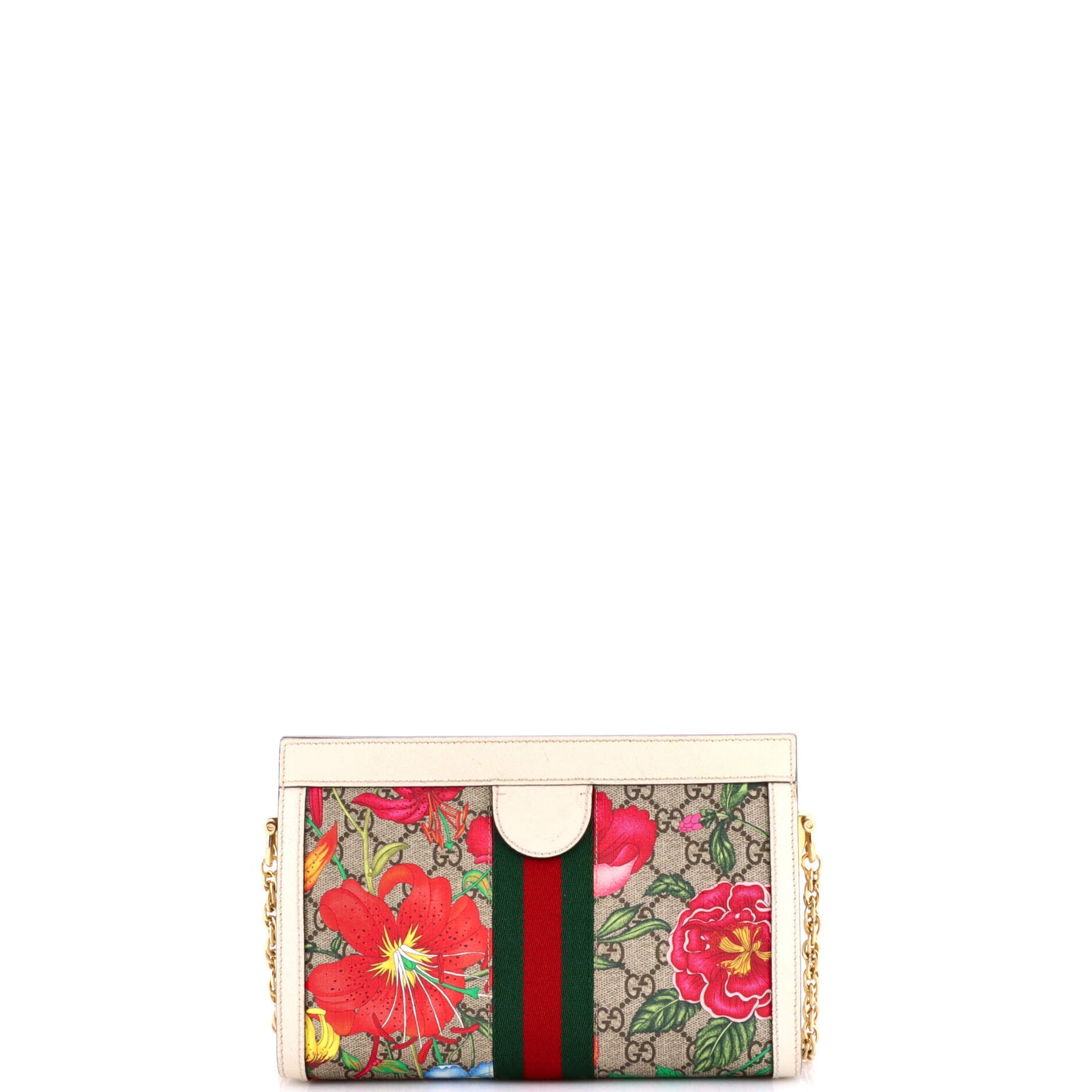 Ophidia Chain Shoulder Bag Flora GG Coated Canvas Small
