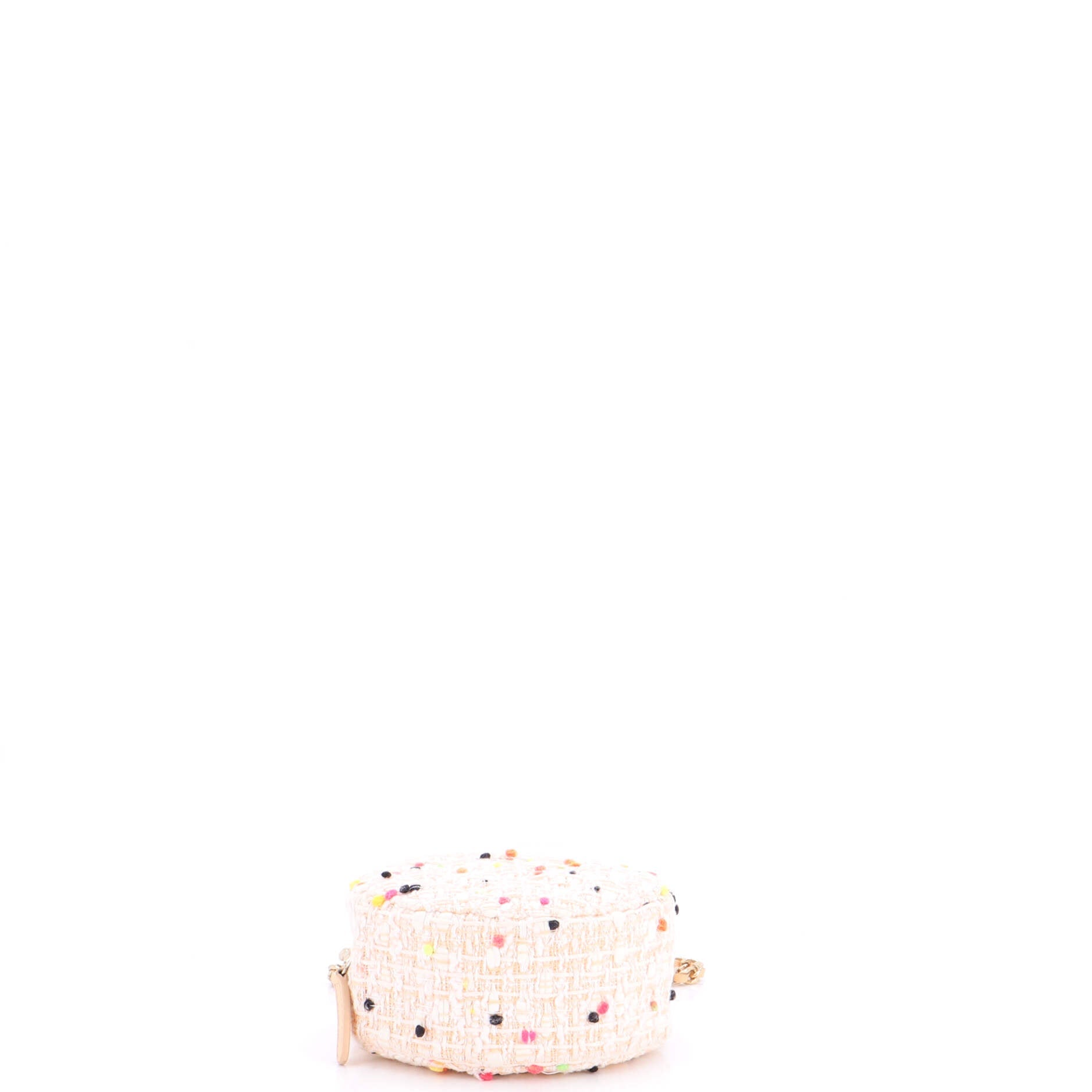 Charm Round Clutch with Chain Quilted Tweed