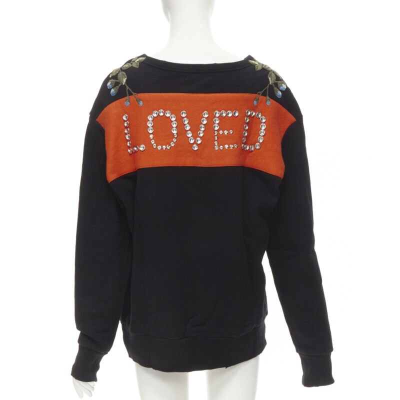 Women's Gucci Floral Embroidered Logo Loved Studded Distressed Sweatshirt