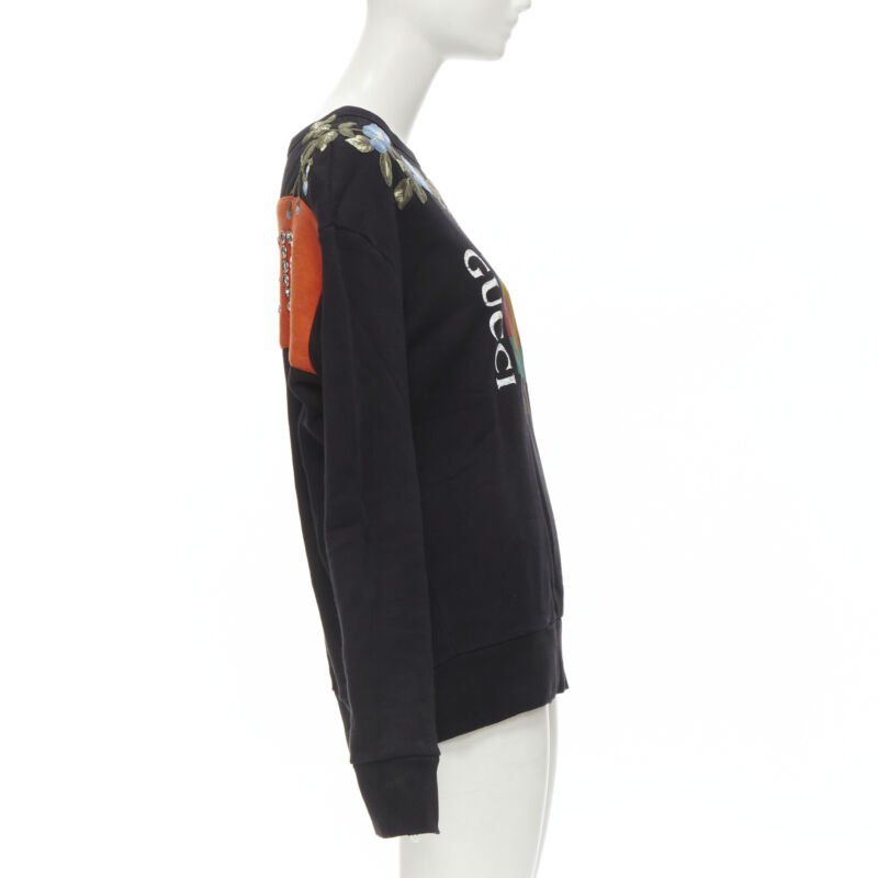 Women's Gucci Floral Embroidered Logo Loved Studded Distressed Sweatshirt