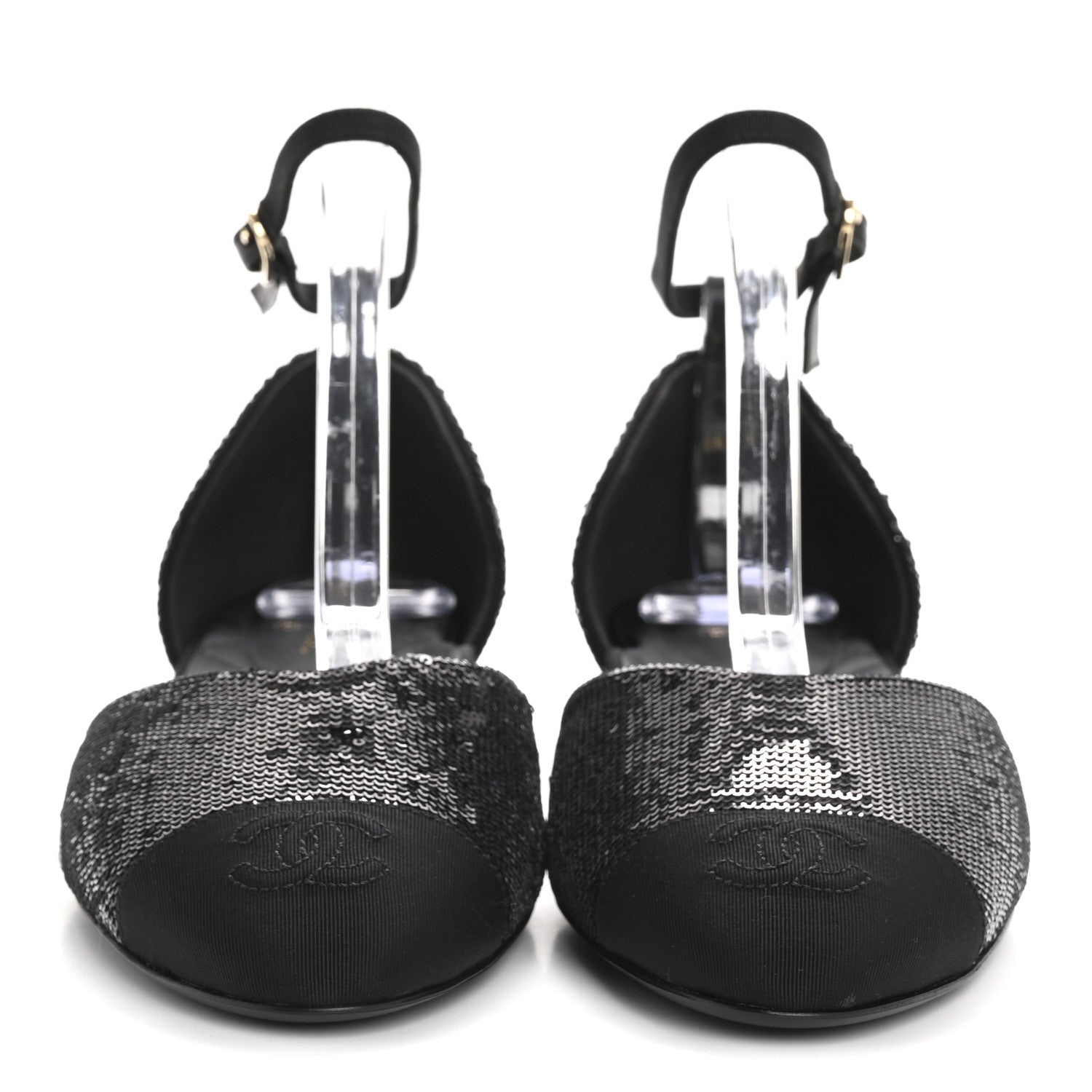 Sequin Grosgrain CC Cap Toe Ankle Flat 37.5 Black