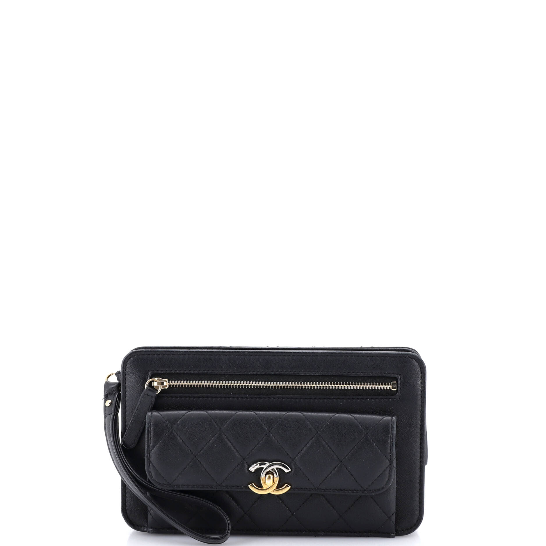 Front Pocket Clutch with Chain Quilted Lambskin