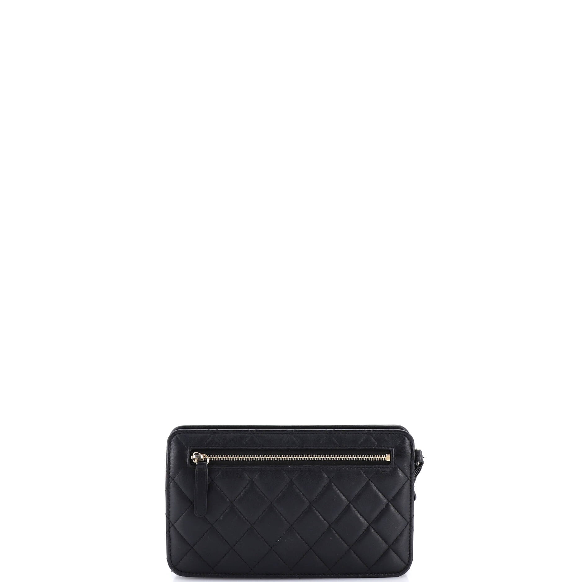 Front Pocket Clutch with Chain Quilted Lambskin