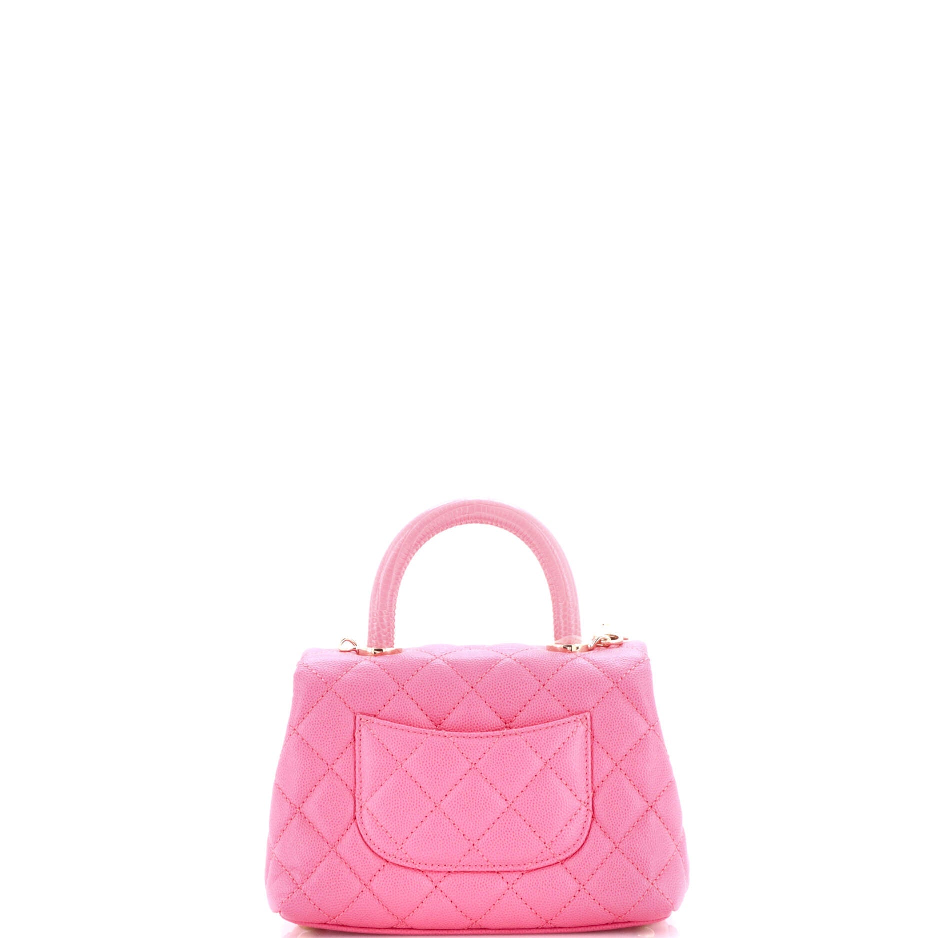 Coco Top Handle Bag Quilted Caviar with Lizard Embossed Handle Extra Mini