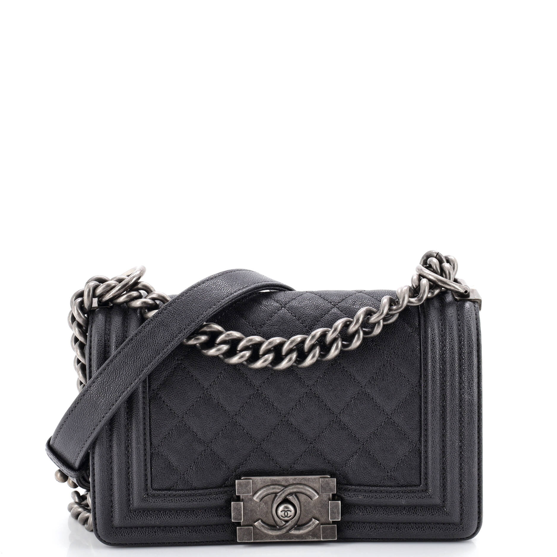 Boy Flap Bag Quilted Caviar Small