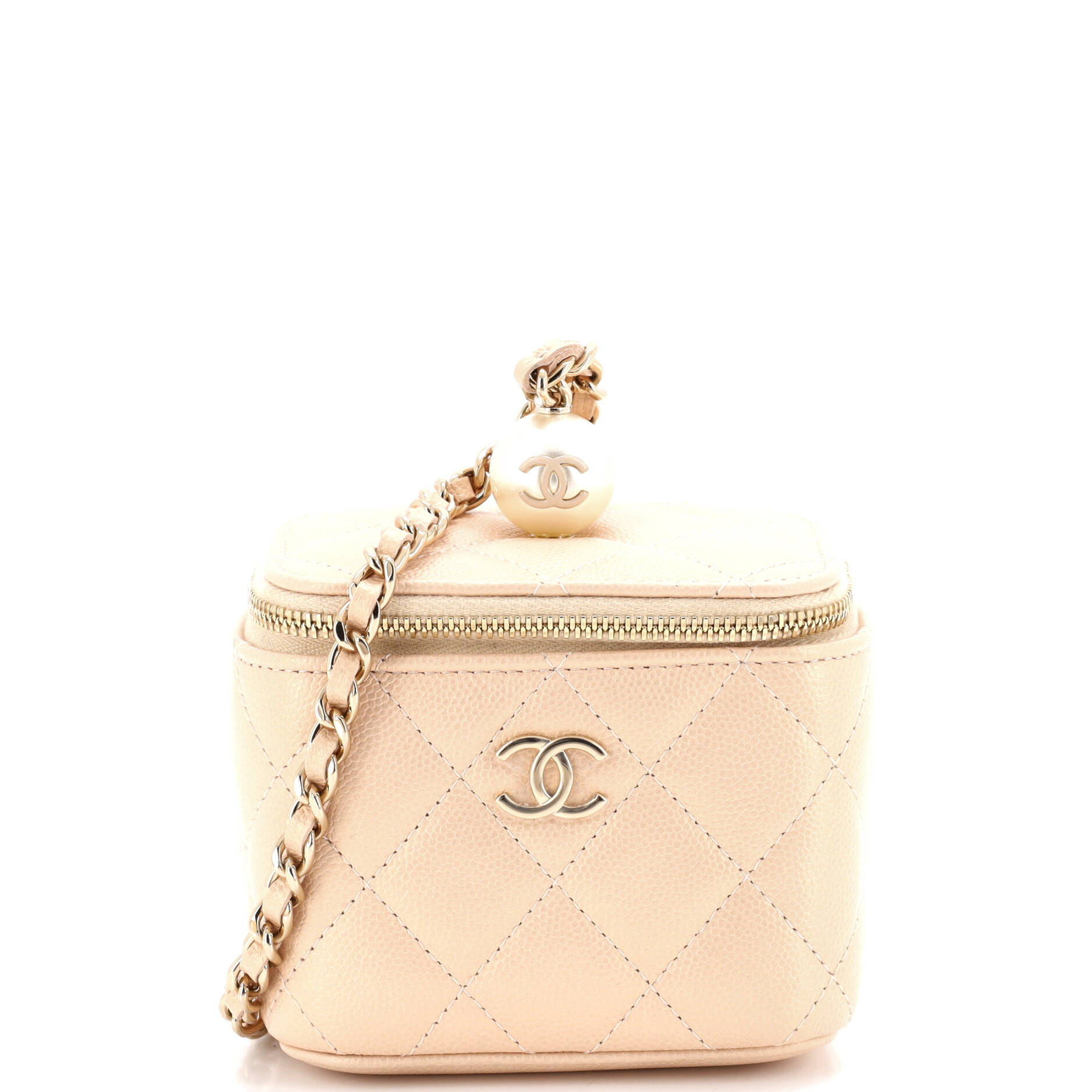 Classic Pearl Vanity Case with Chain Quilted Caviar Mini