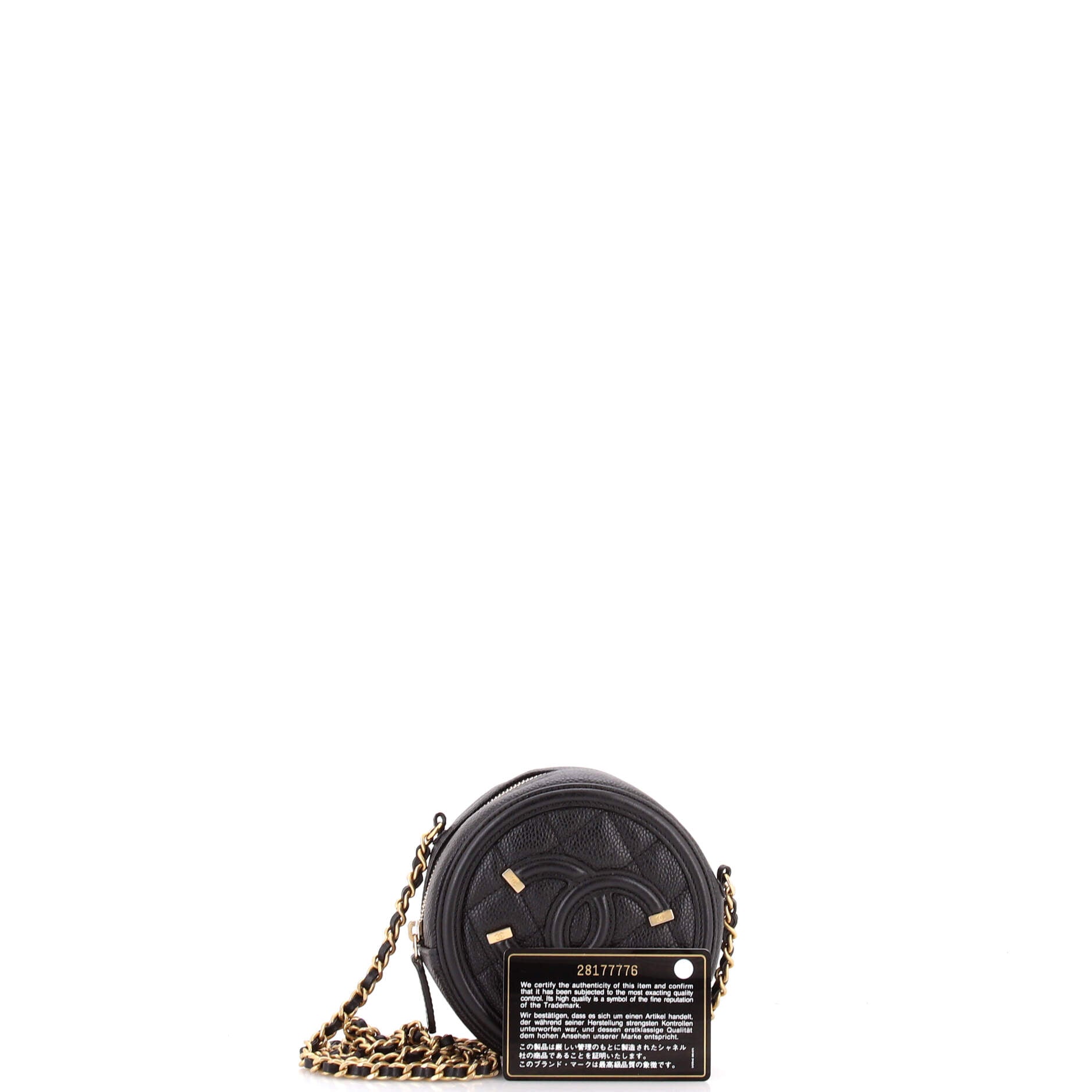 Filigree Round Clutch with Chain Quilted Caviar Mini