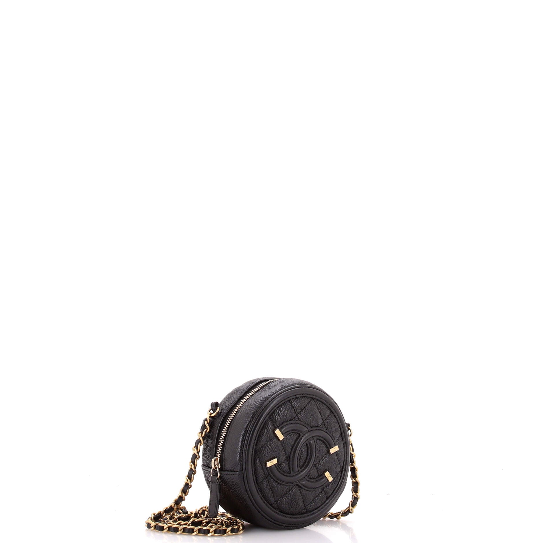 Filigree Round Clutch with Chain Quilted Caviar Mini