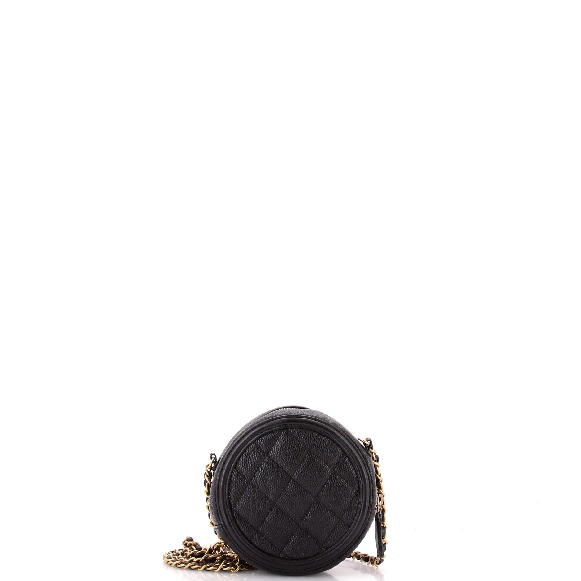 Filigree Round Clutch with Chain Quilted Caviar Mini