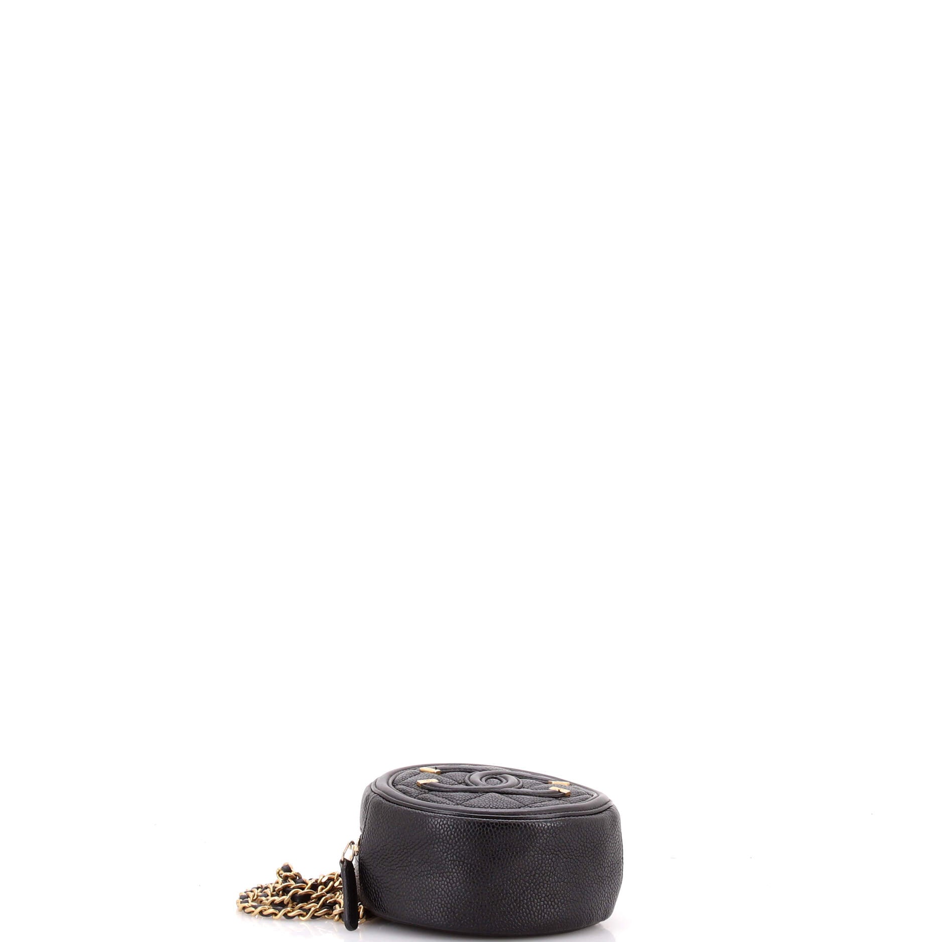 Filigree Round Clutch with Chain Quilted Caviar Mini