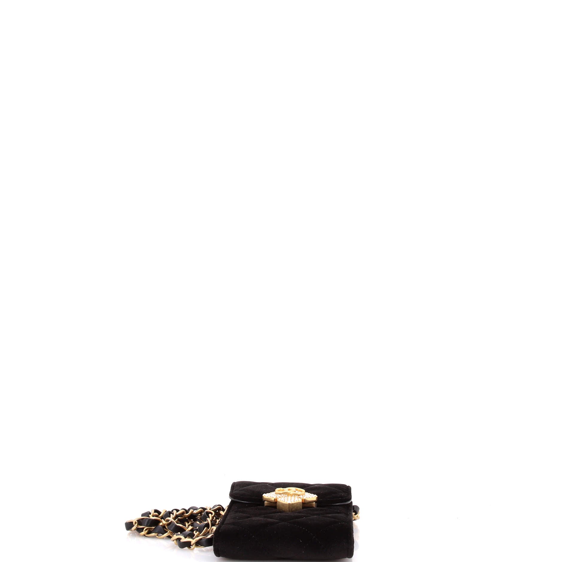 Diamond Lock CC Phone Holder with Chain Quilted Velvet with Crystals