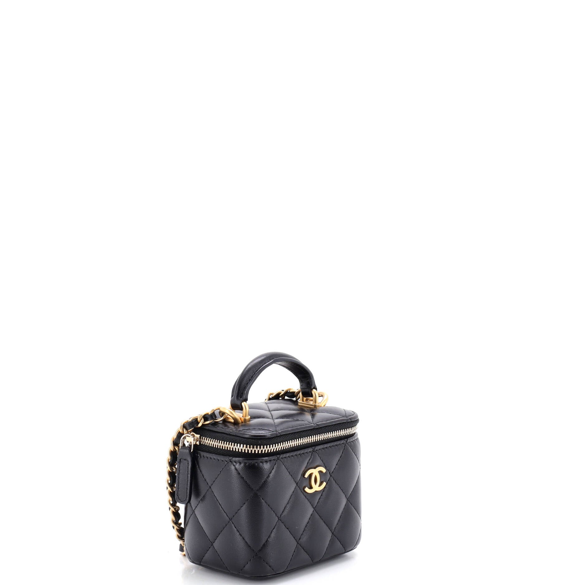 Classic Top Handle Vanity Case with Chain Quilted Lambskin Mini