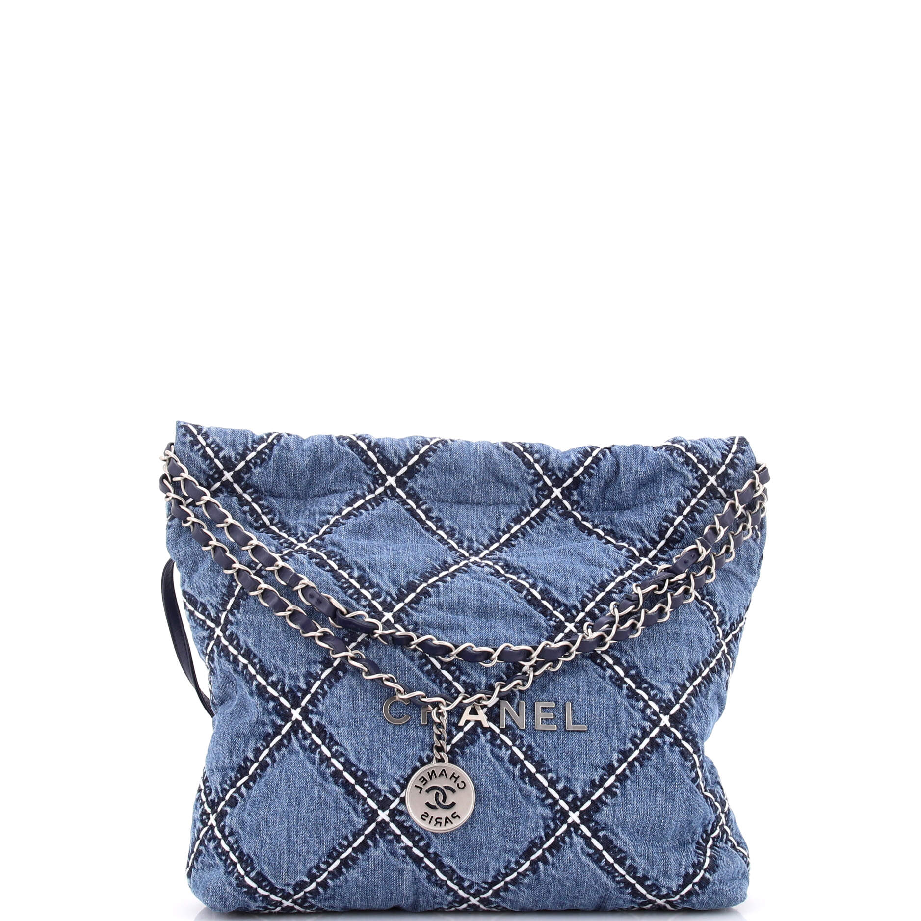 22 Chain Hobo Quilted Stitched Denim Small
