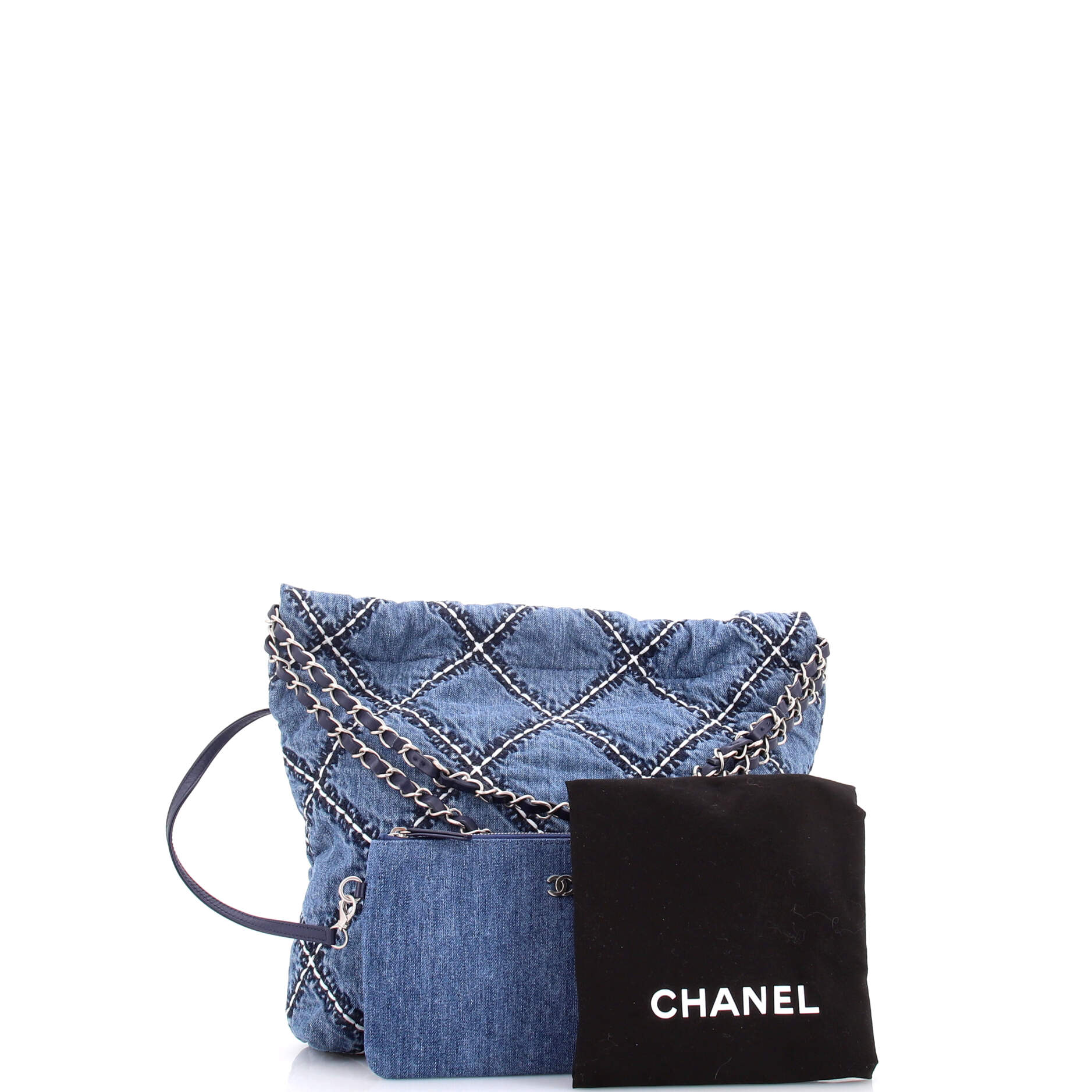 22 Chain Hobo Quilted Stitched Denim Small