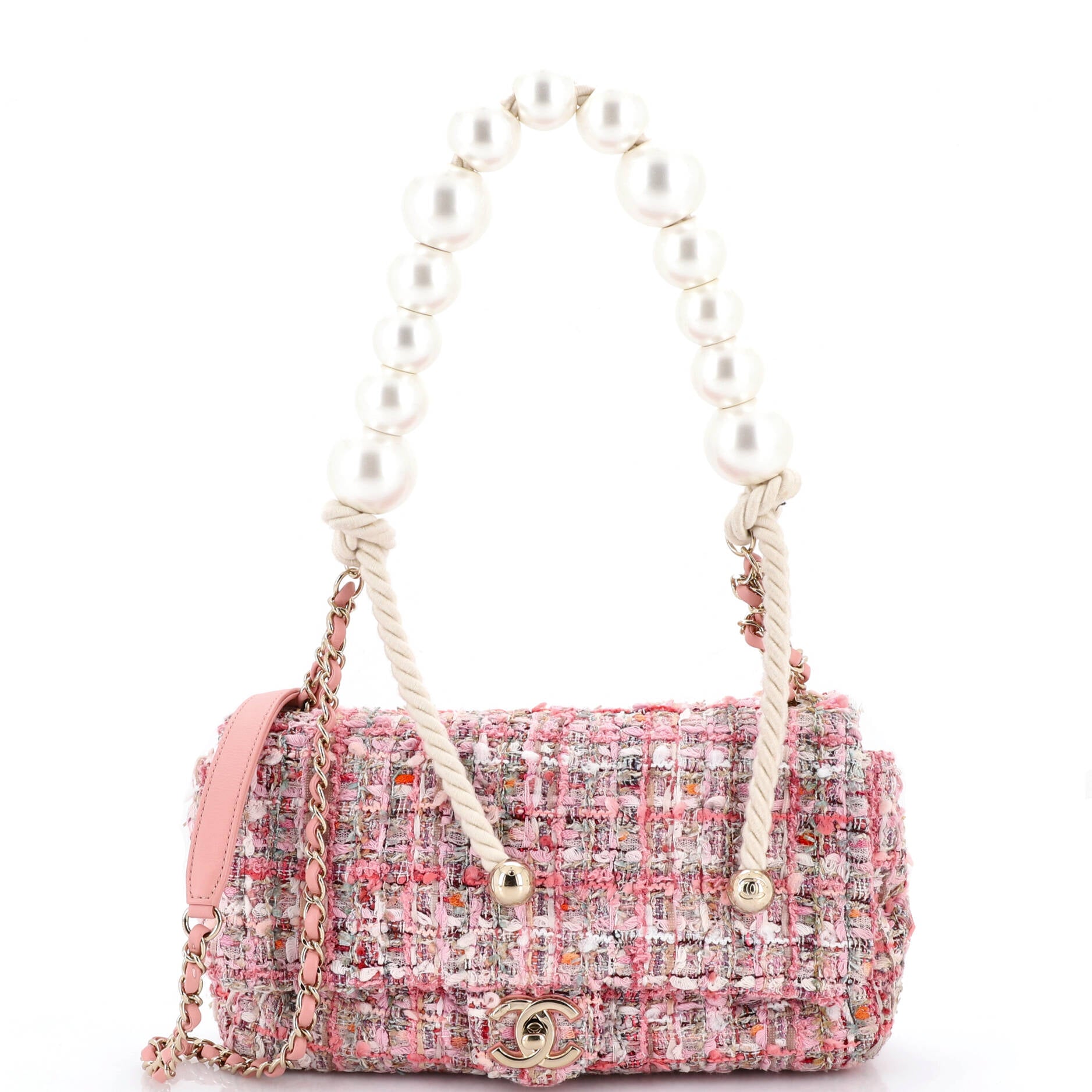 Pearl Handle Flap Bag Quilted Tweed Medium
