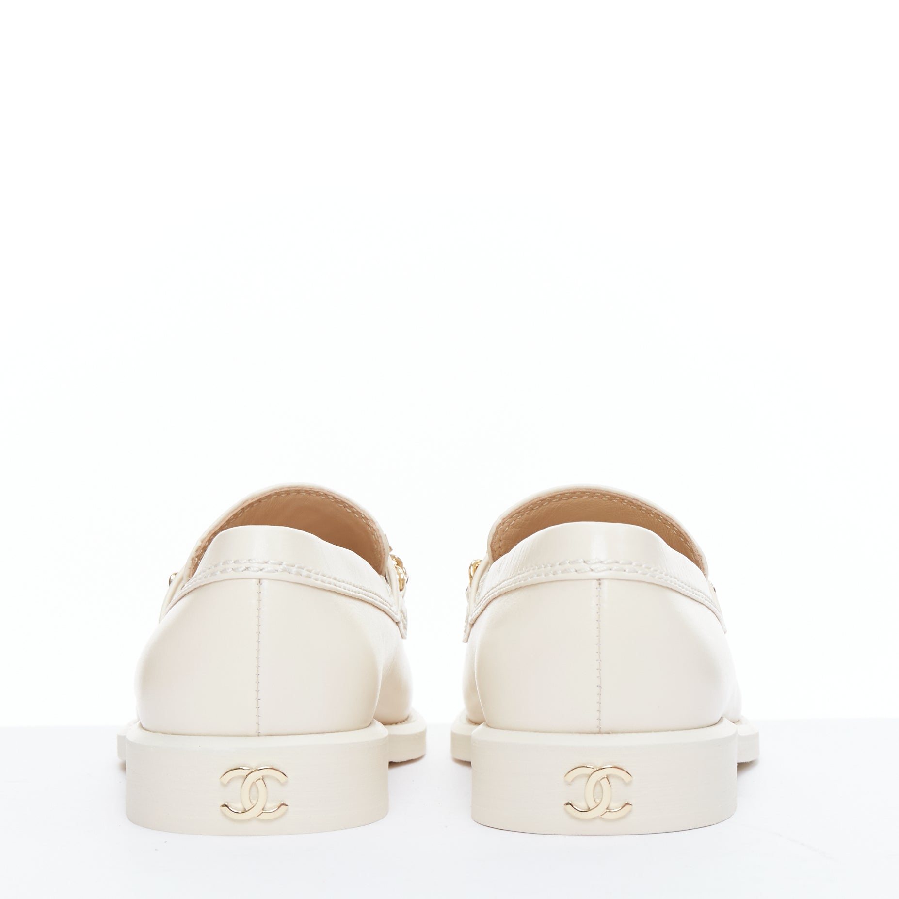 Women's Chanel CC Heart Flower Charm Chain Leather Loafers