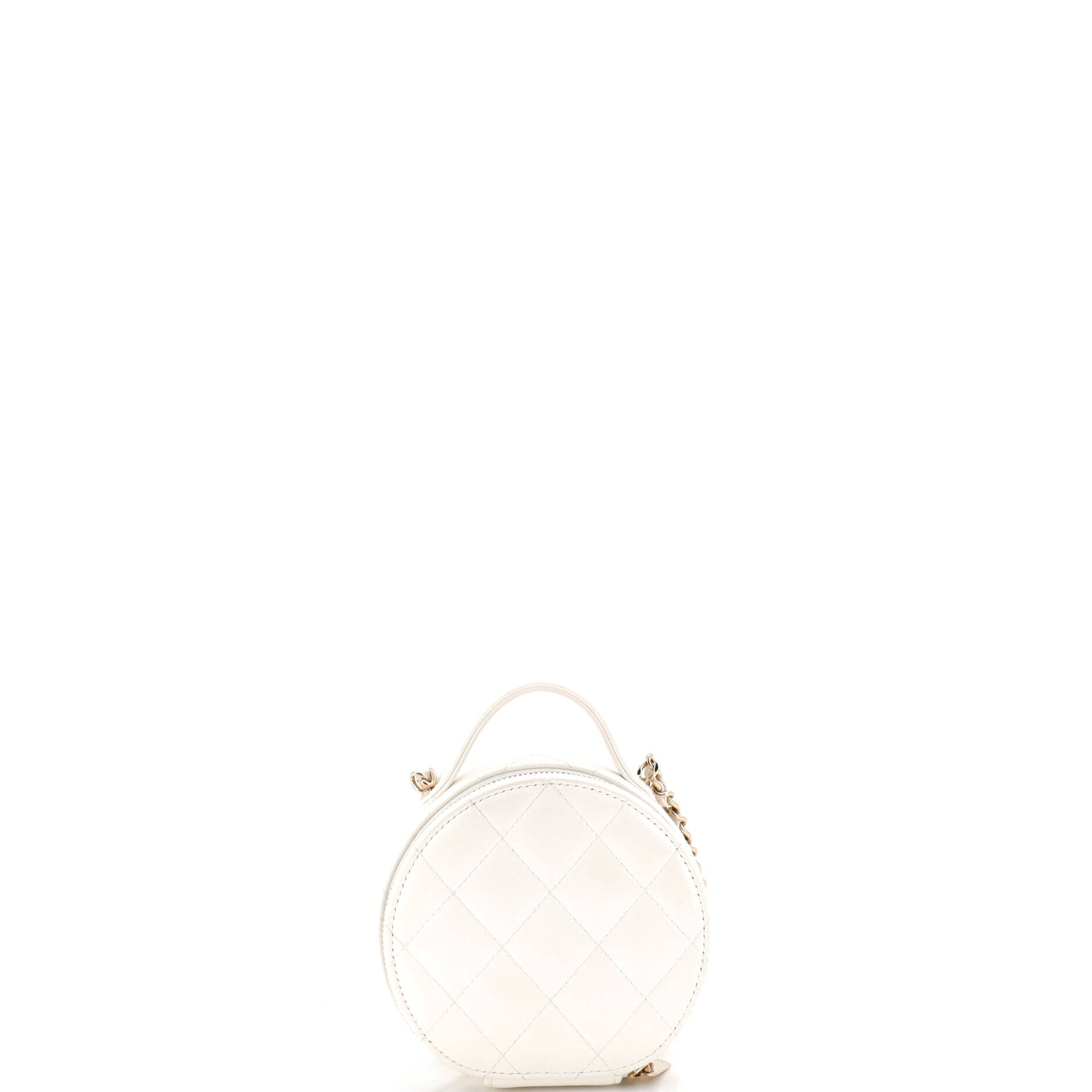 Handle with Care Round Vanity Case with Chain Quilted Lambskin Small