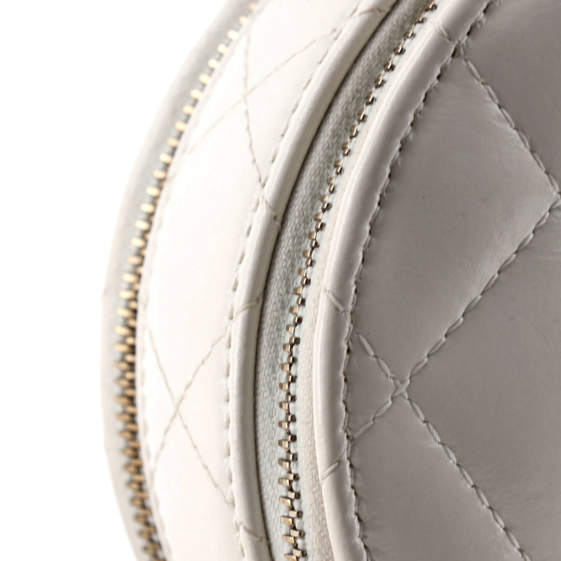 Handle with Care Round Vanity Case with Chain Quilted Lambskin Small