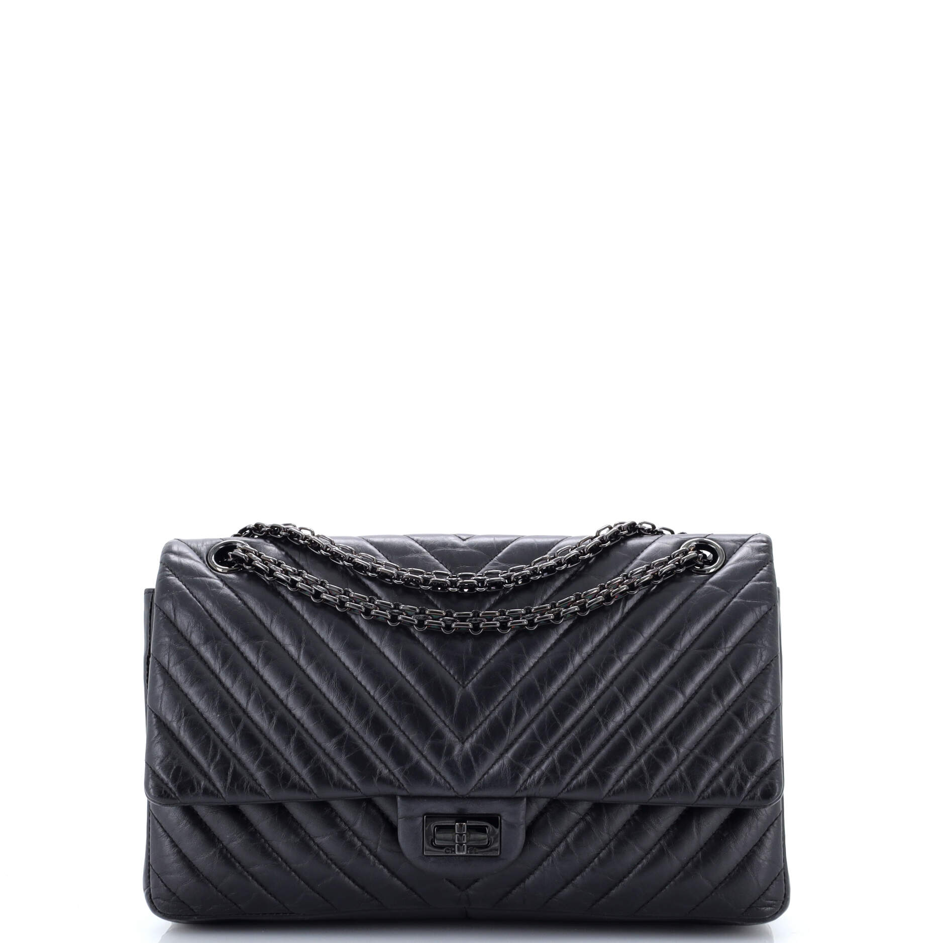 So Black Reissue 2.55 Flap Bag Chevron Aged Calfskin 226