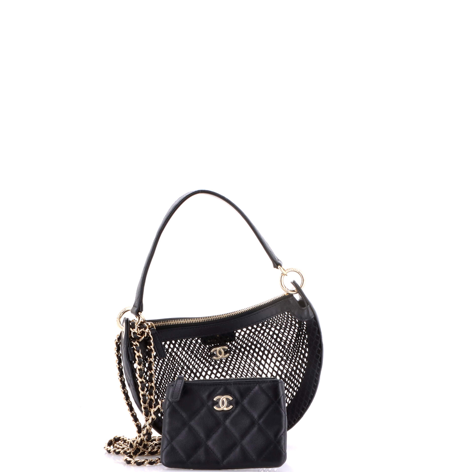 Half Moon Clutch with Chain Mesh with Quilted Lambskin