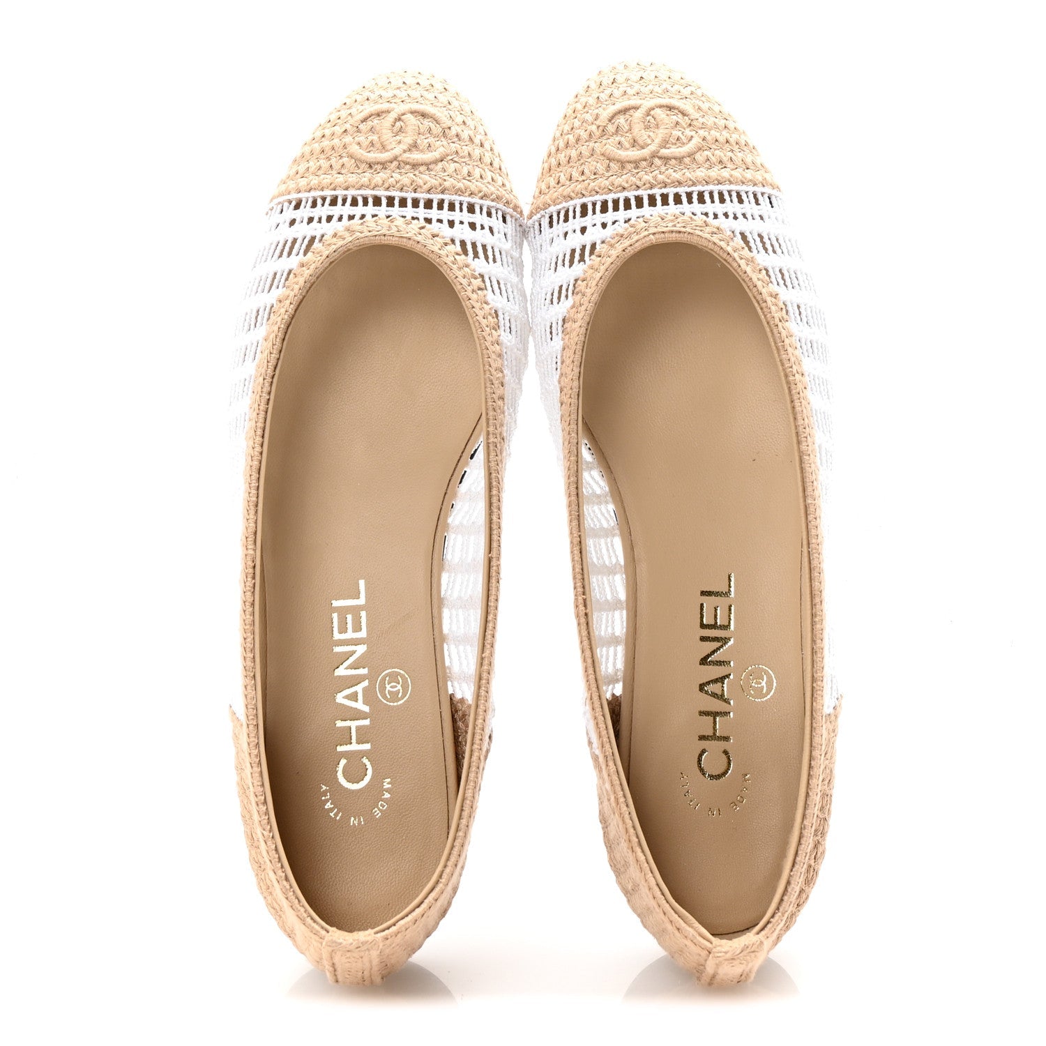 Raffia Cap Toe Ballerina Flats 37.5 White Beige