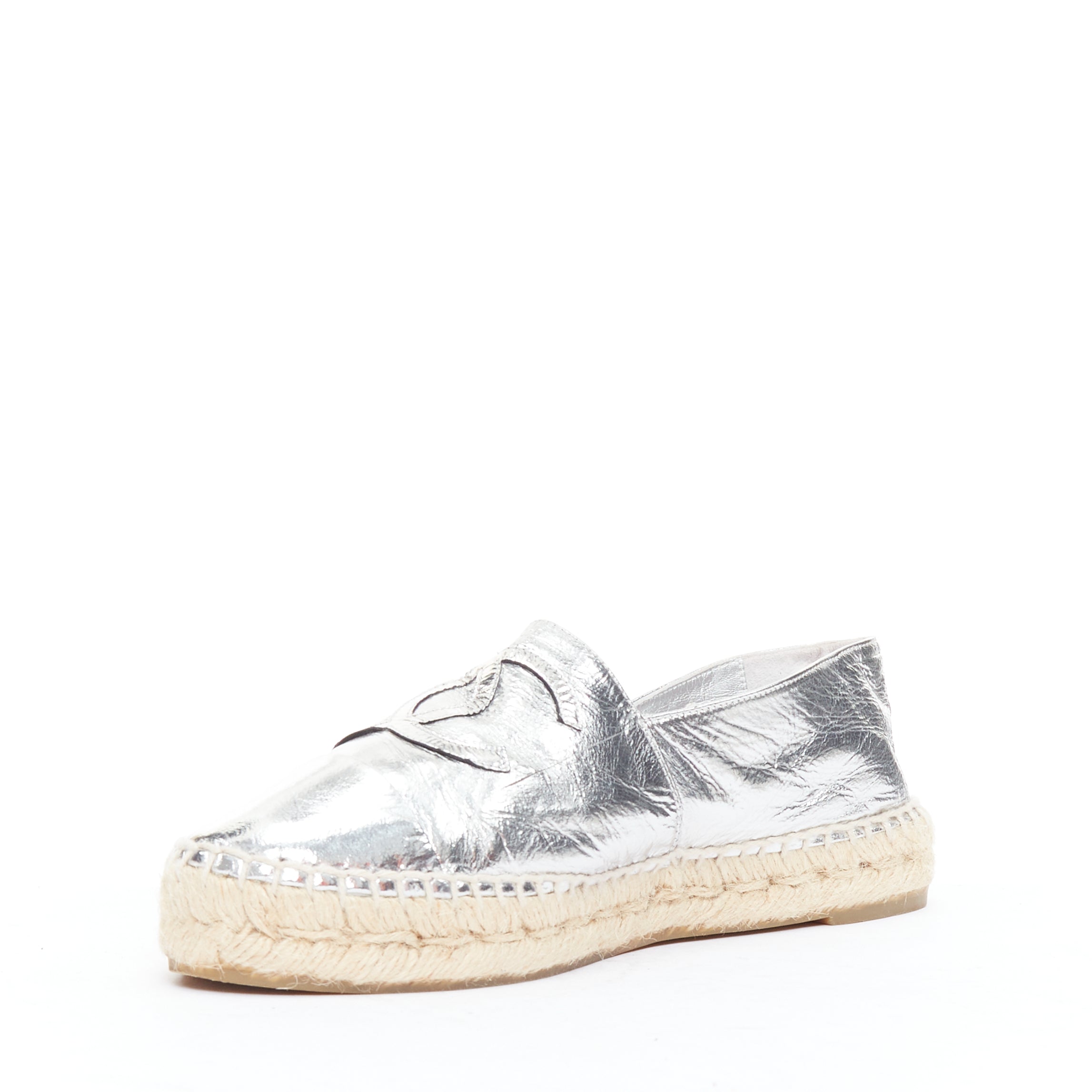 Women's Chanel Laminated Goatskin CC Logo Jute Espadrilles