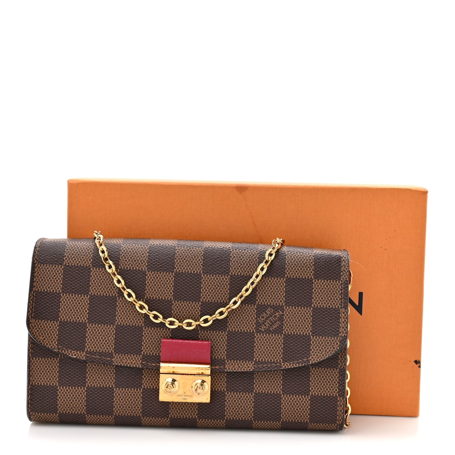 Damier Ebene Croisette Chain Wallet Scarlet